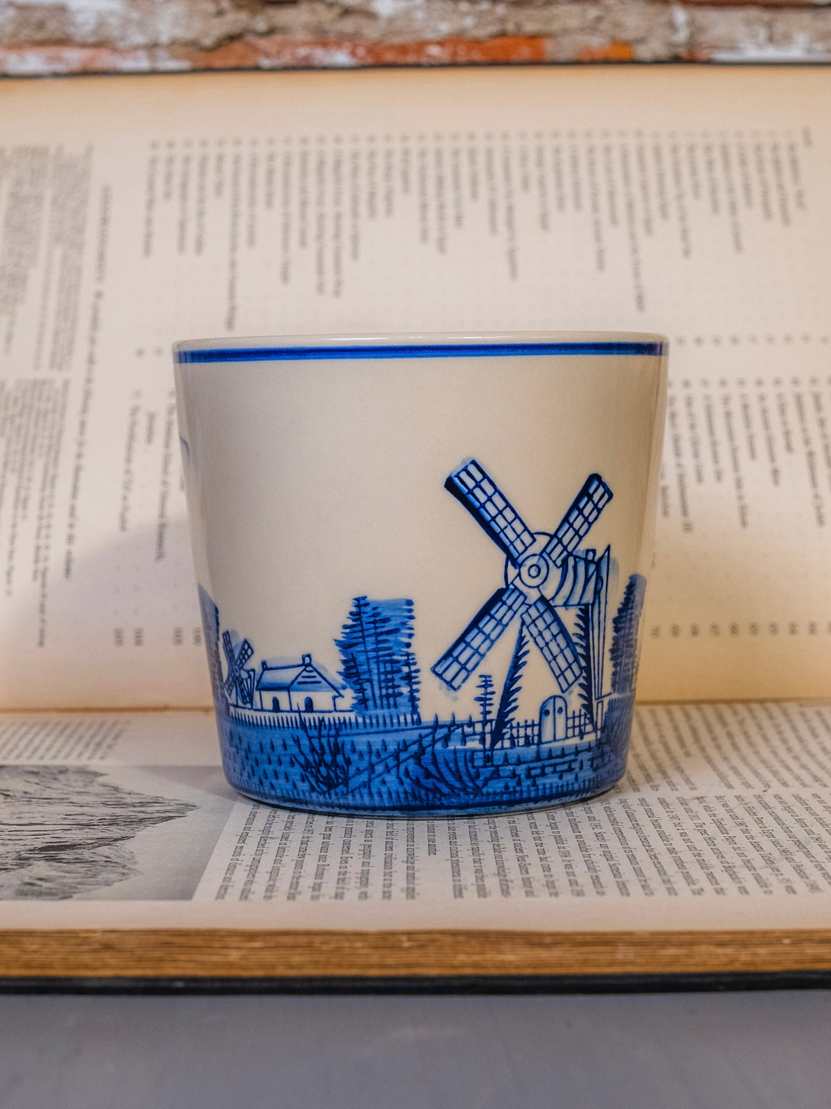 Vintage Delft-Style White & Blue Hand-Painted Ceramic Cachepot Planter