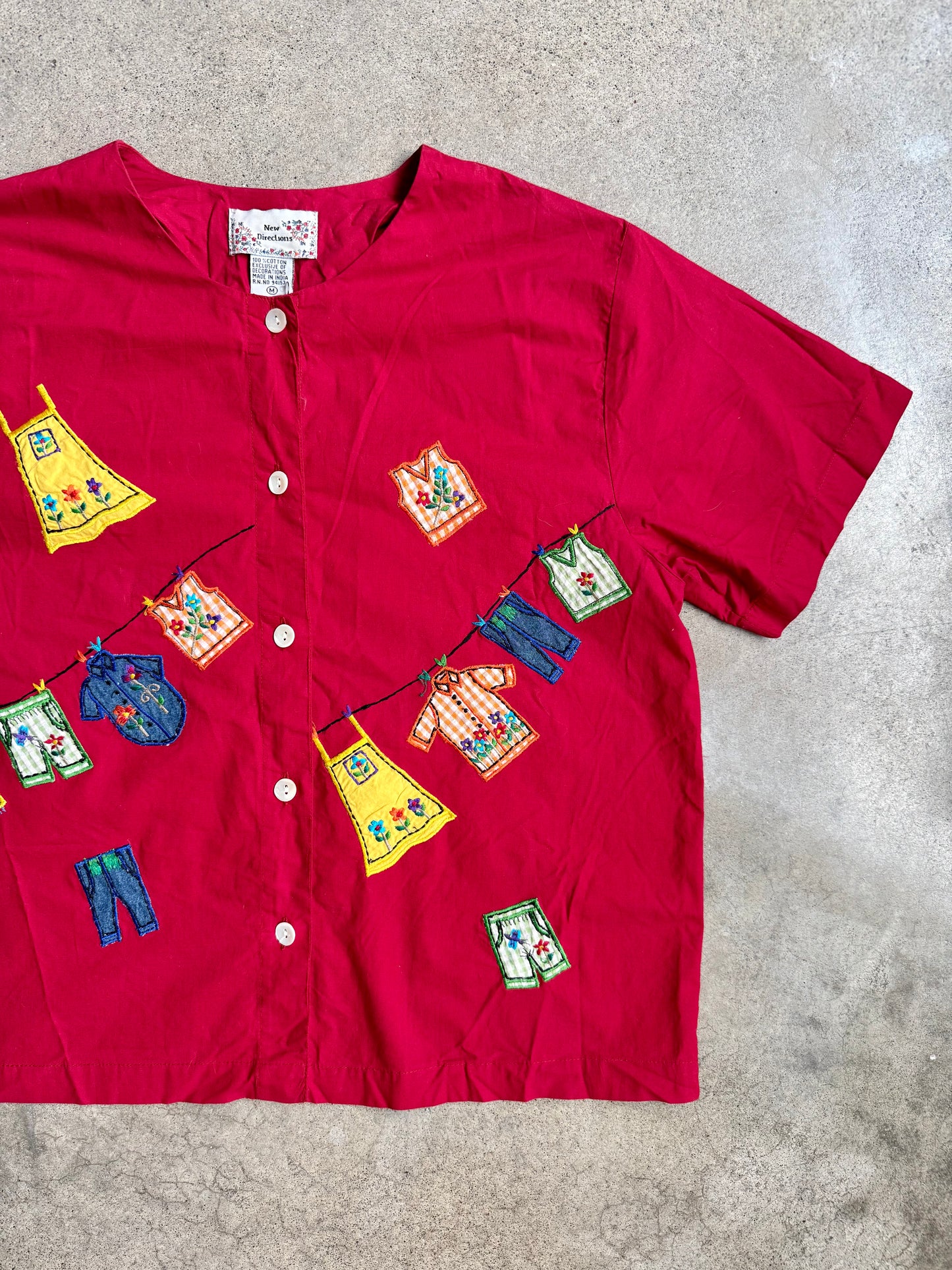Vintage 1980s New Directions Red Embroidered Two-Piece Summer Set | Medium