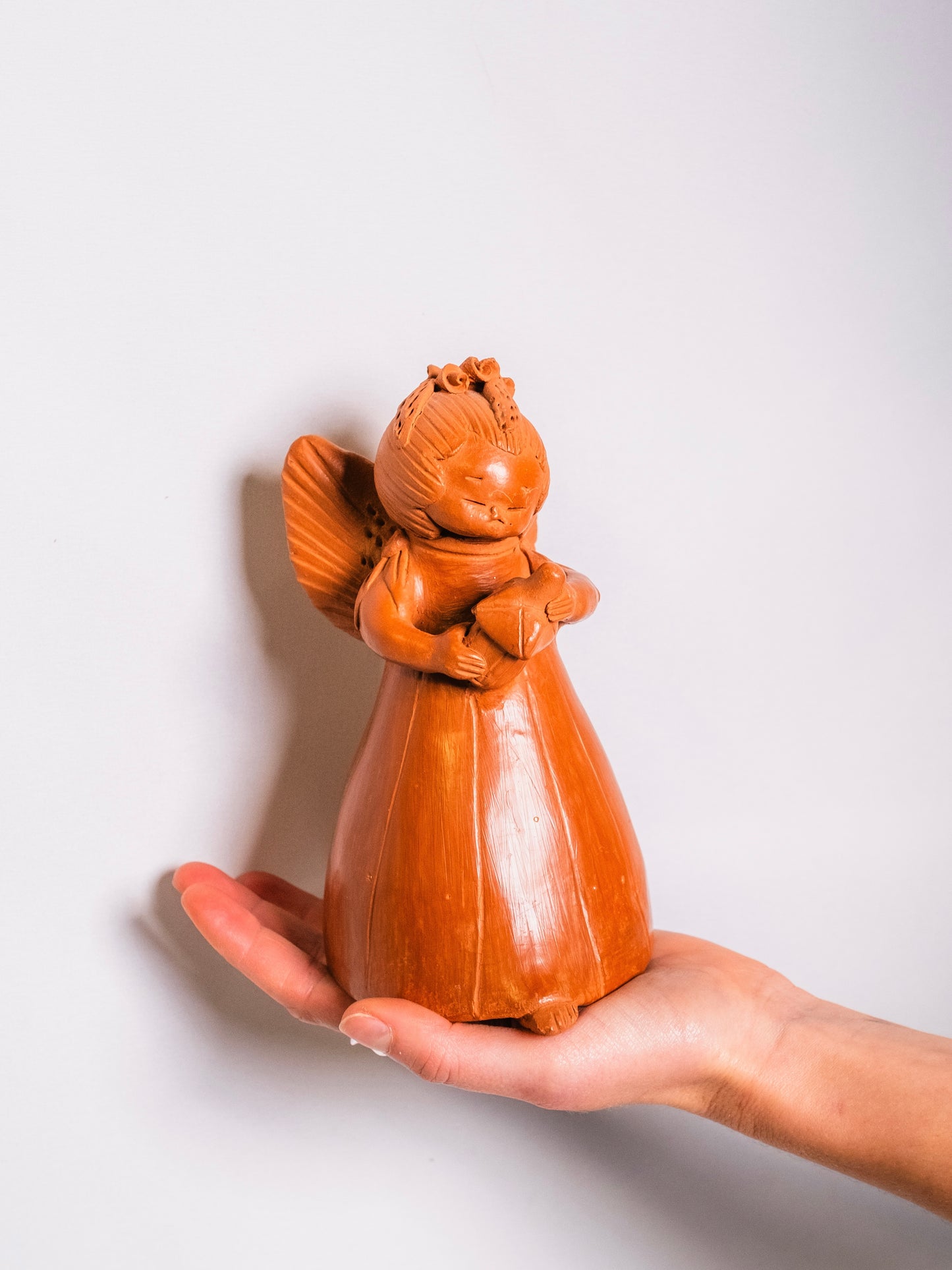 Vintage 1970s Guatemalan Terracotta Pottery Angel Candle Holder