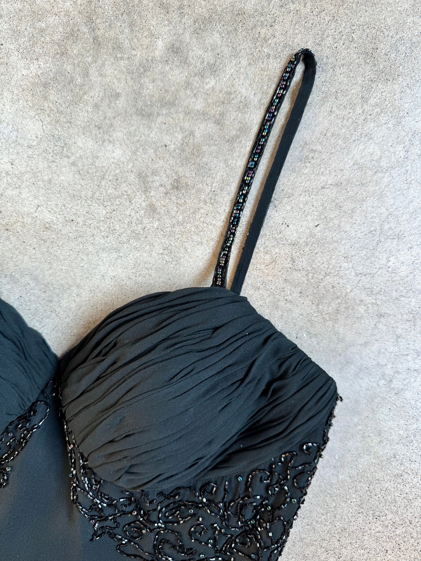 Vintage 1990s Mike Benet Formals Black Silk Beaded Mini Party Dress | S/M