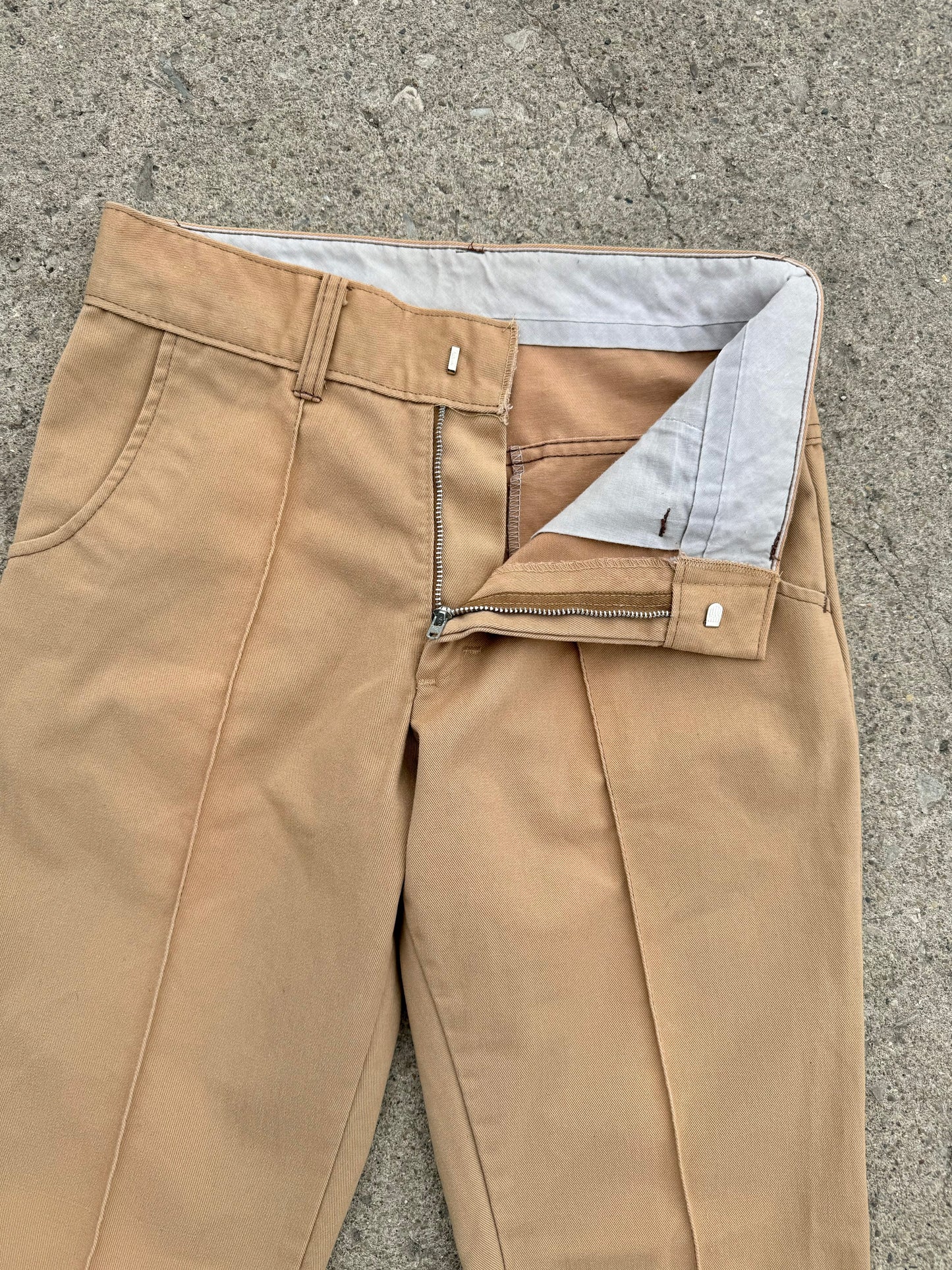 Vintage 1970s Sears Khaki Mid-Rise Bell Bottom Trousers | Waist 29”