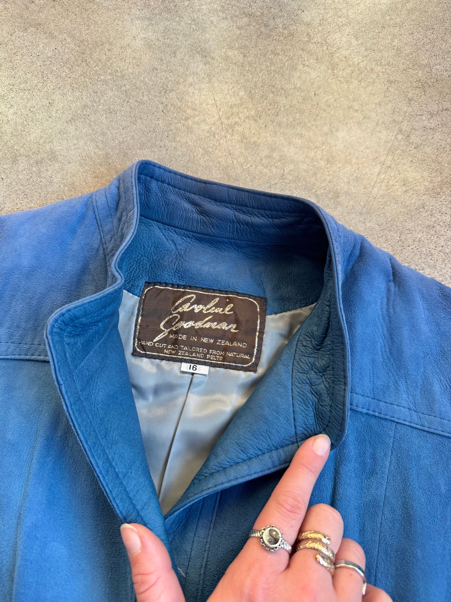 Vintage 1970s Caroline Goodman Blue Suede Leather Jacket | Medium