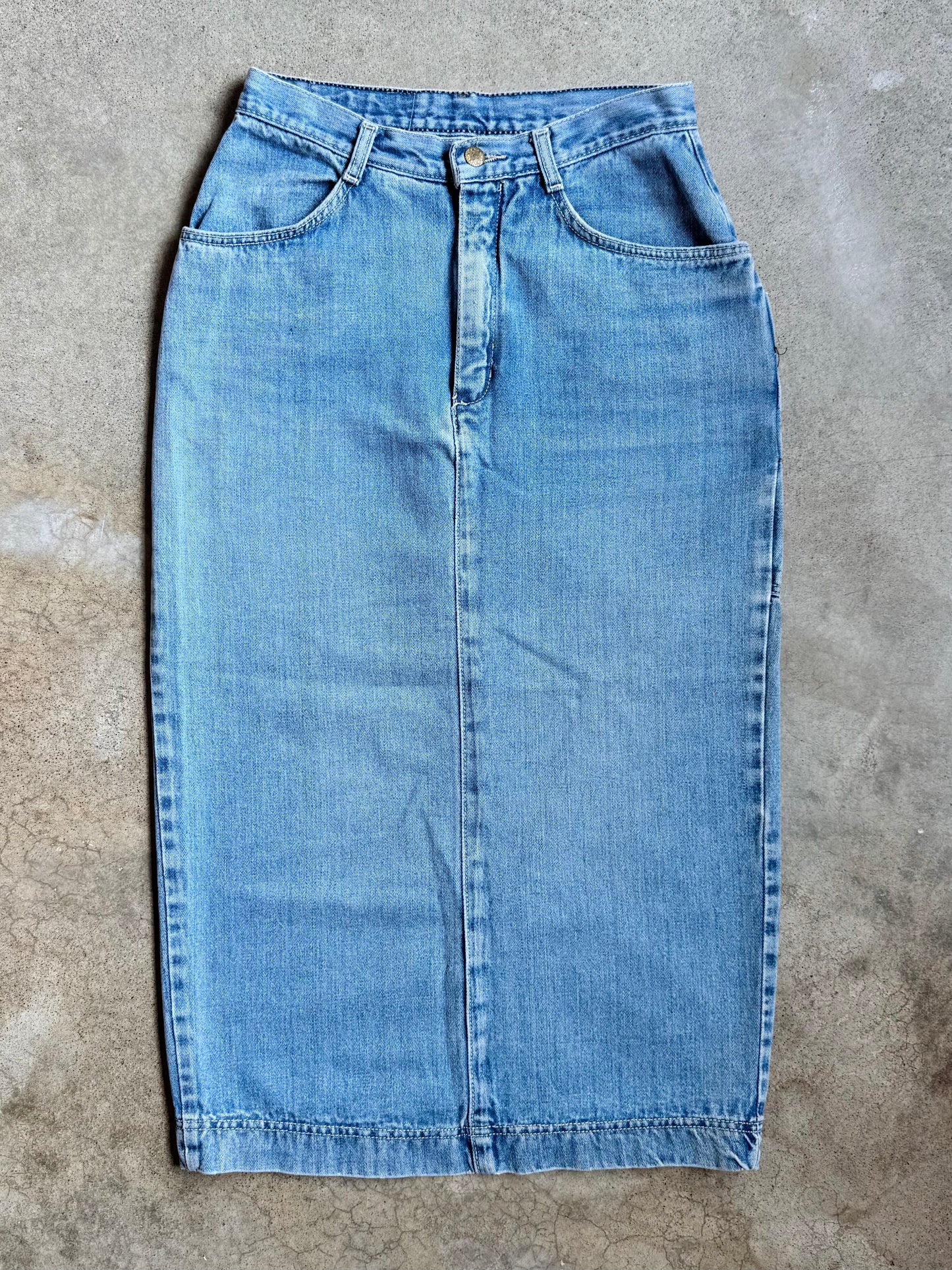 Vintage 1990s Gitano Split Back Denim Maxi Skirt | Waist 29”