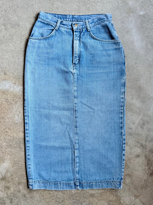 Vintage 1990s Gitano Split Back Denim Maxi Skirt | Waist 29”