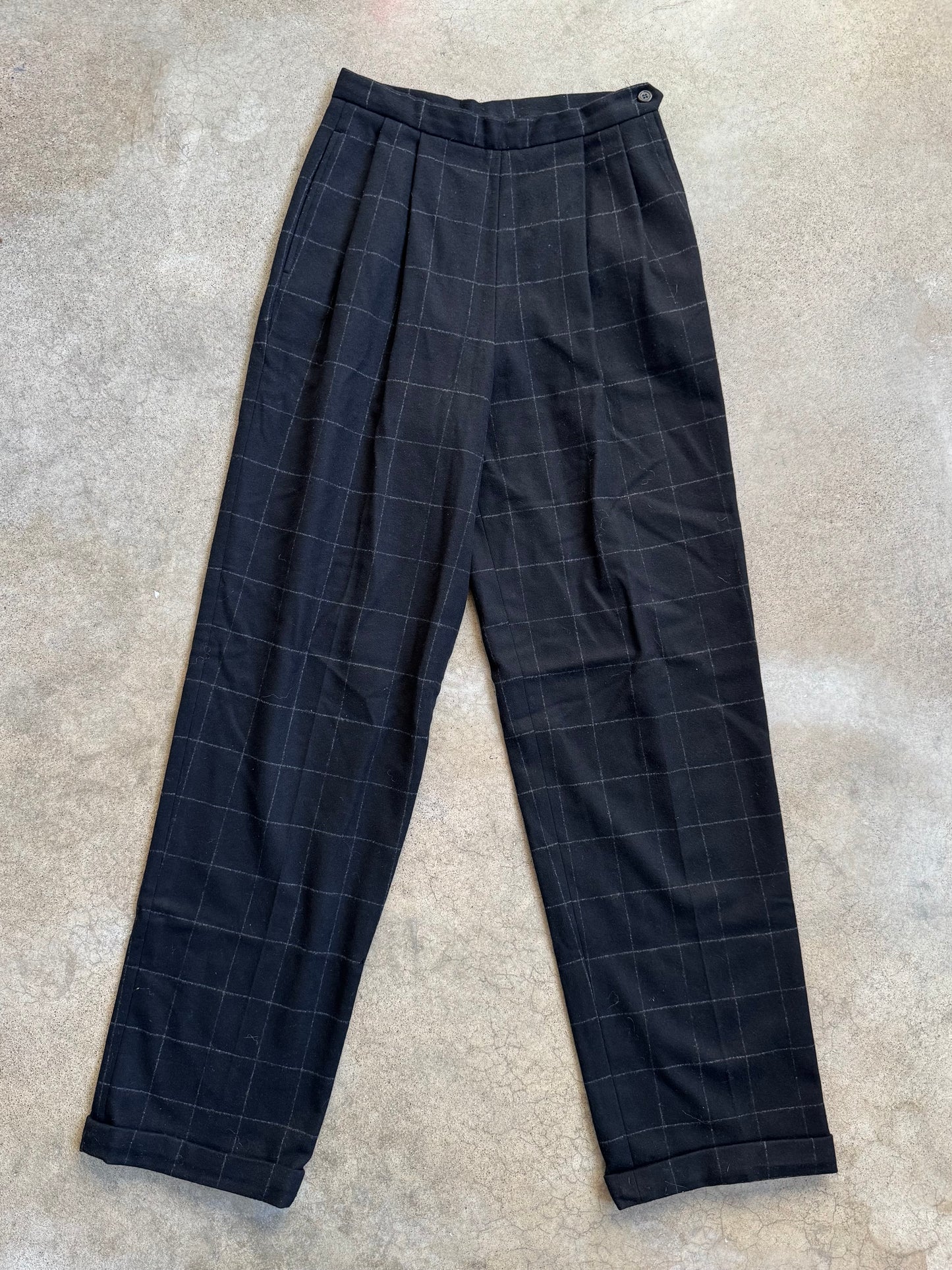 Vintage 1990s Ralph Lauren Black Check Pattern Wool & Cashmere Two-Piece Suit | Women’s 6