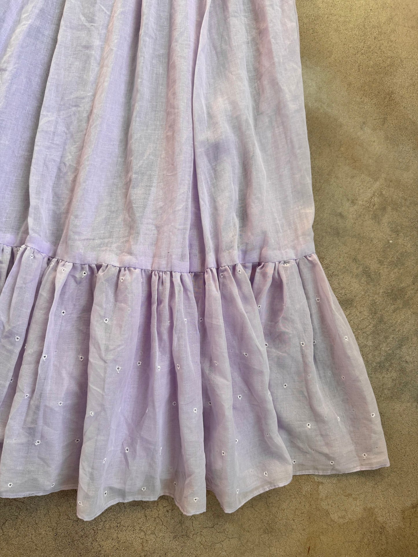Vintage 1970s Purple Floral Eyelet Frilled Fairy Princess Maxi Dress | XS/S