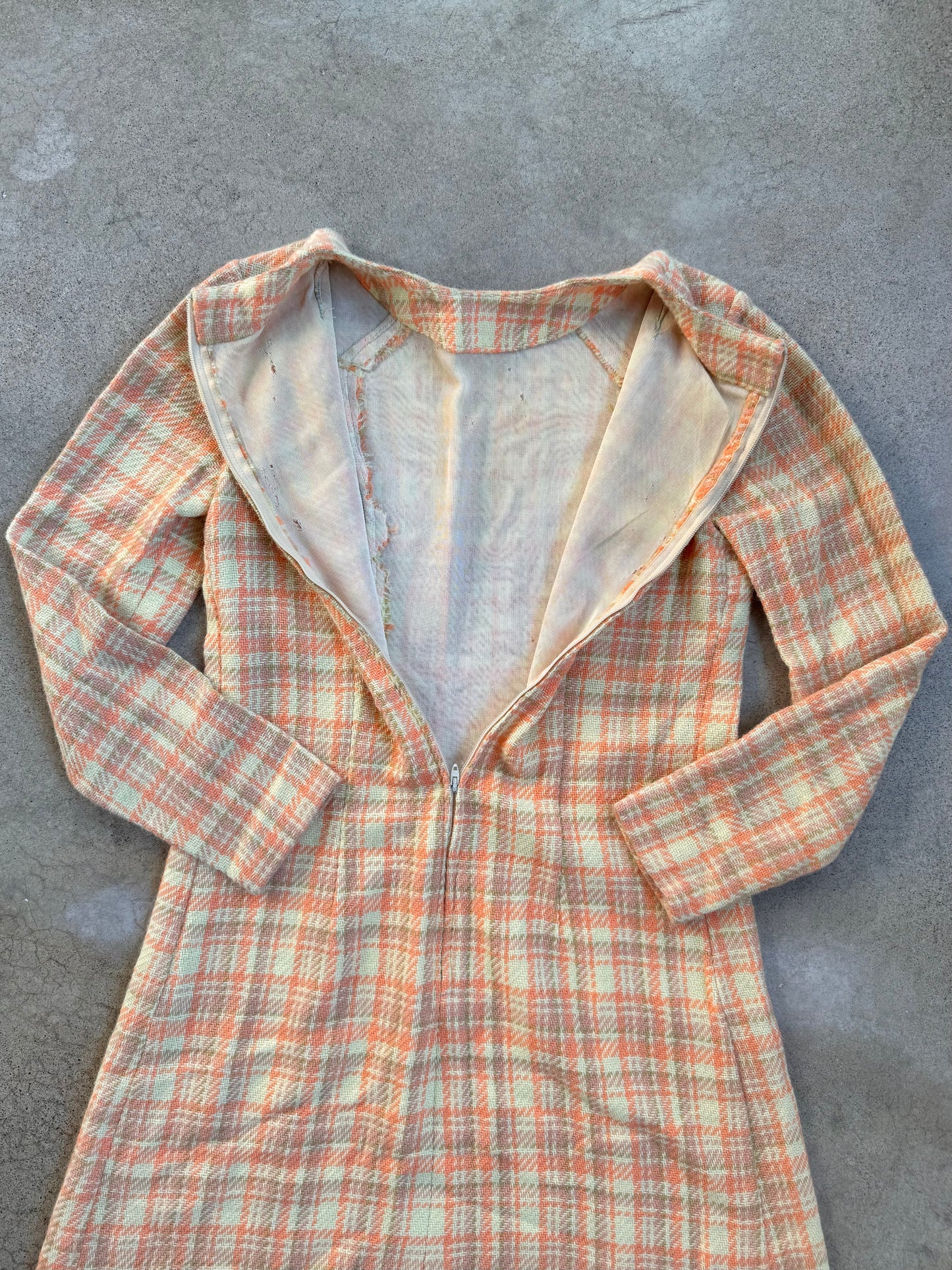 Vintage 1960s Pastel Plaid Wool-Blend Long Sleeve Mini Dress | S/M