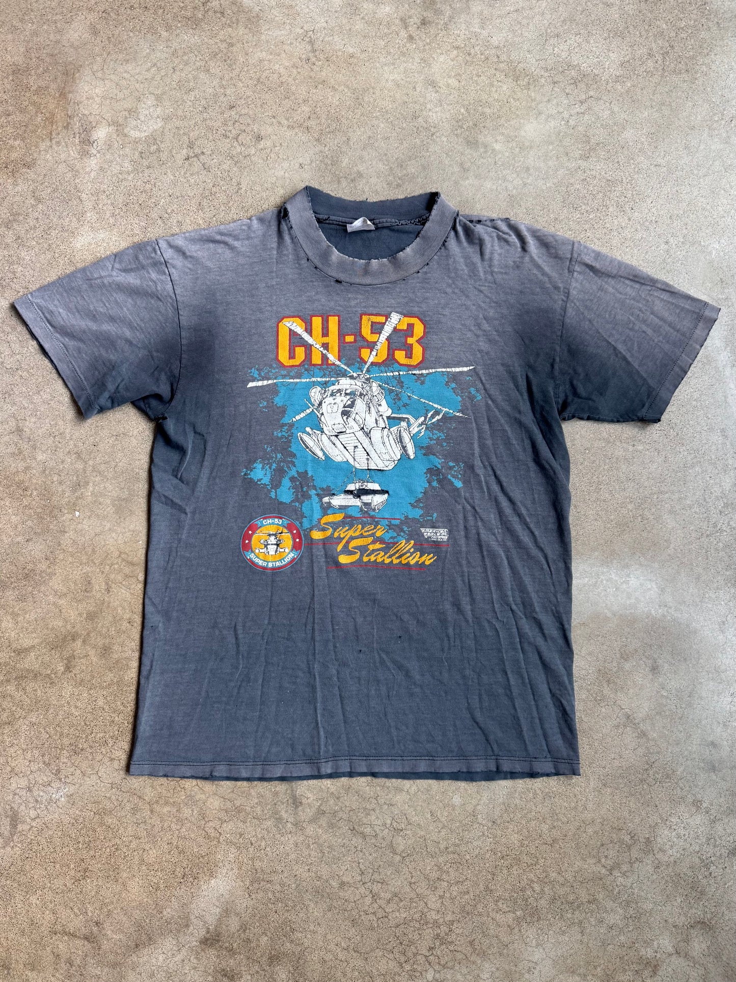 Vintage 1980s Stedman Distressed CH-53 Super Stallion Graphic Tee | Large