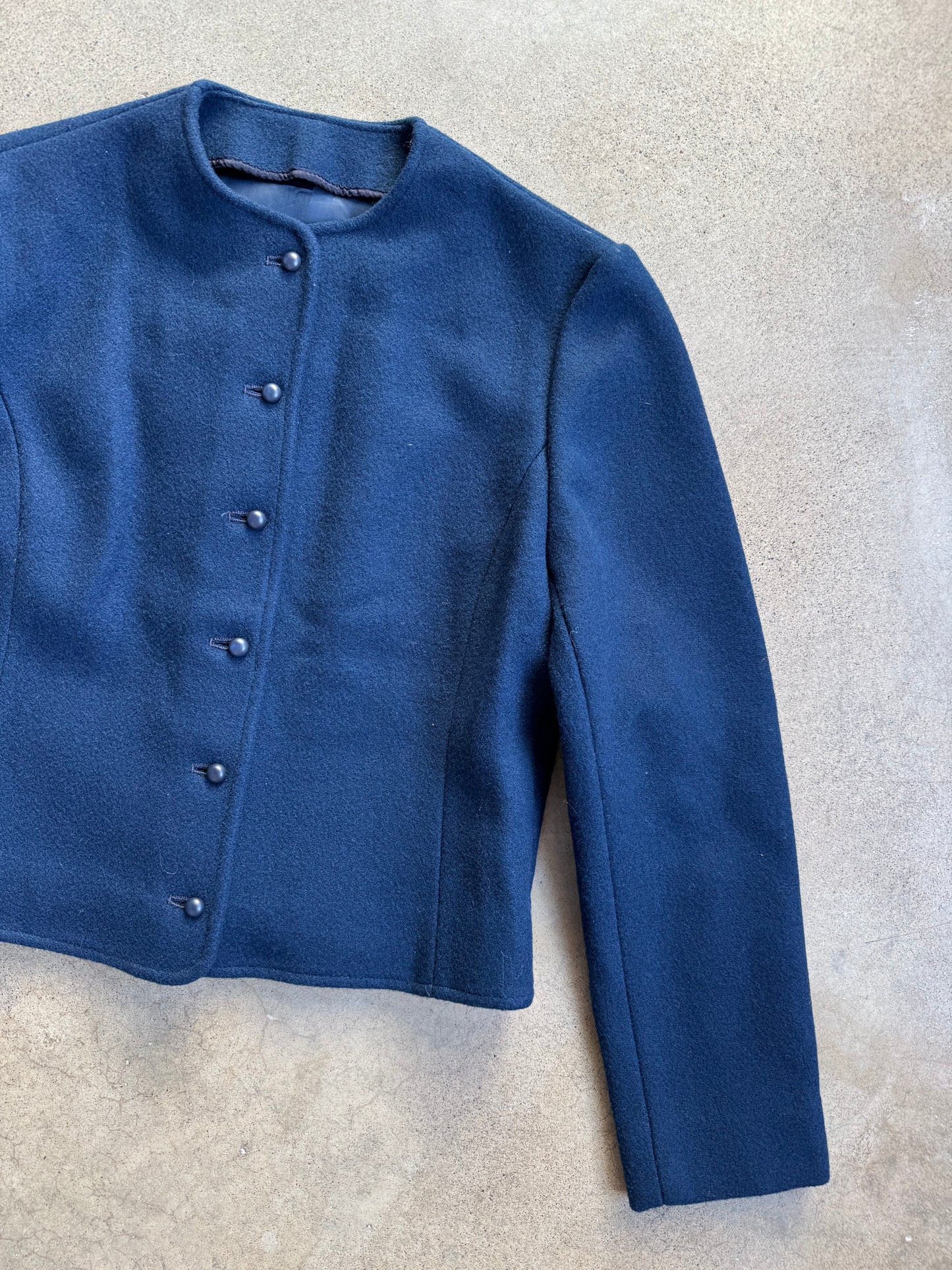 Vintage 1960s Pendleton Navy Blue Wool Cropped Jacket | XS