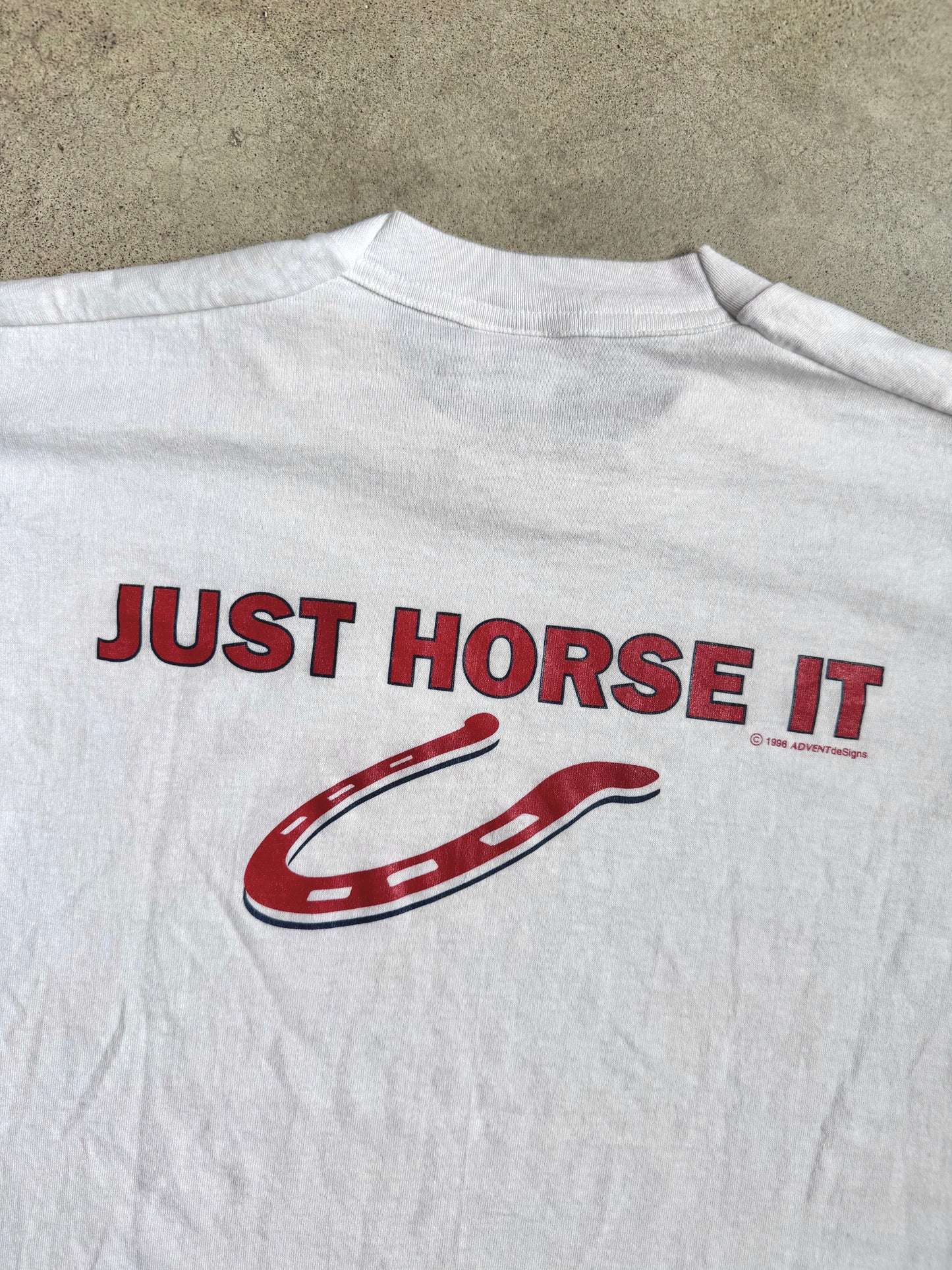 Vintage 1990s “Just Horse It” White Graphic Tee | Medium
