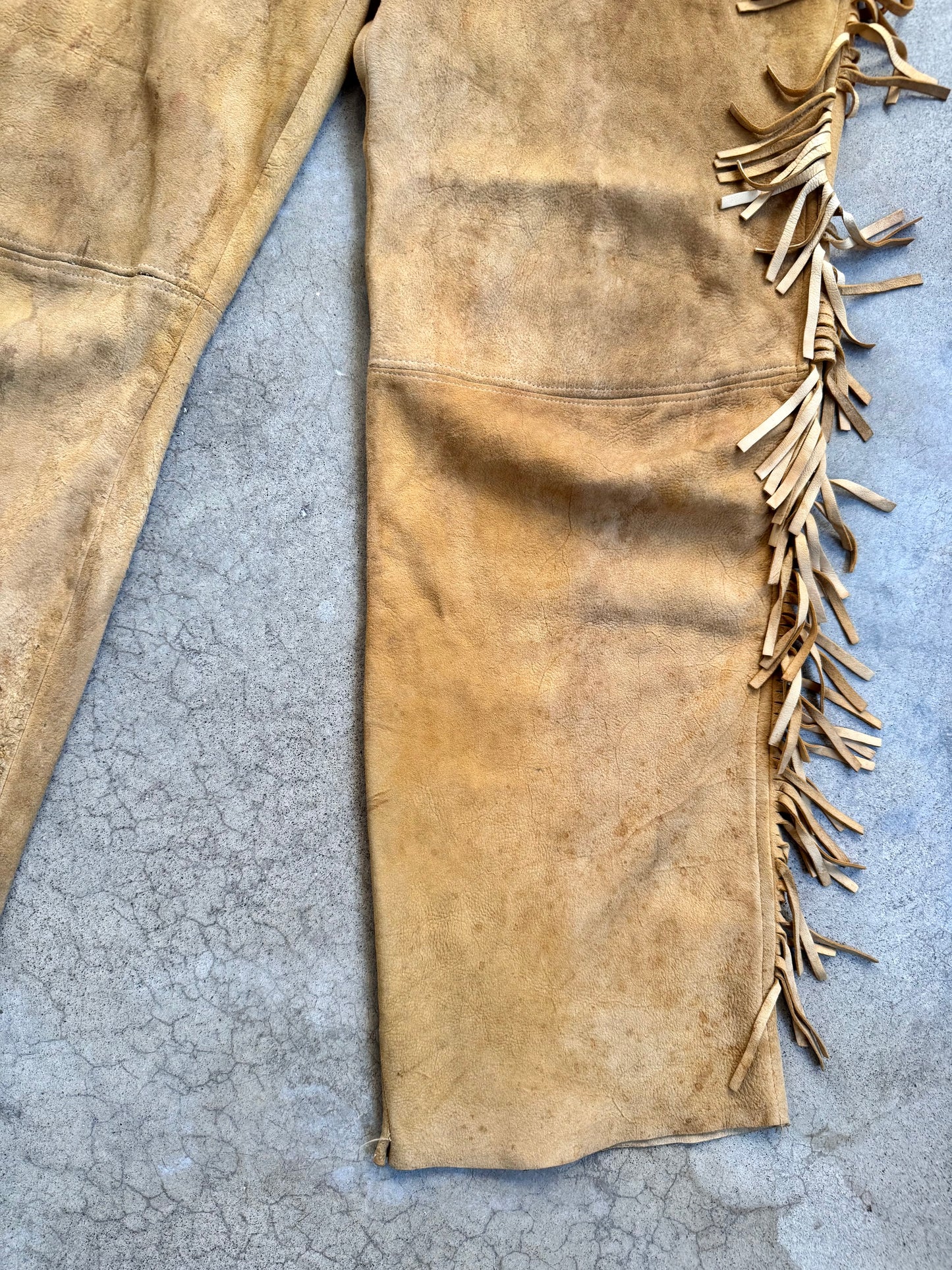 Vintage 1950s Handmade Deer Suede Western Fringe Pants | Waist 35”