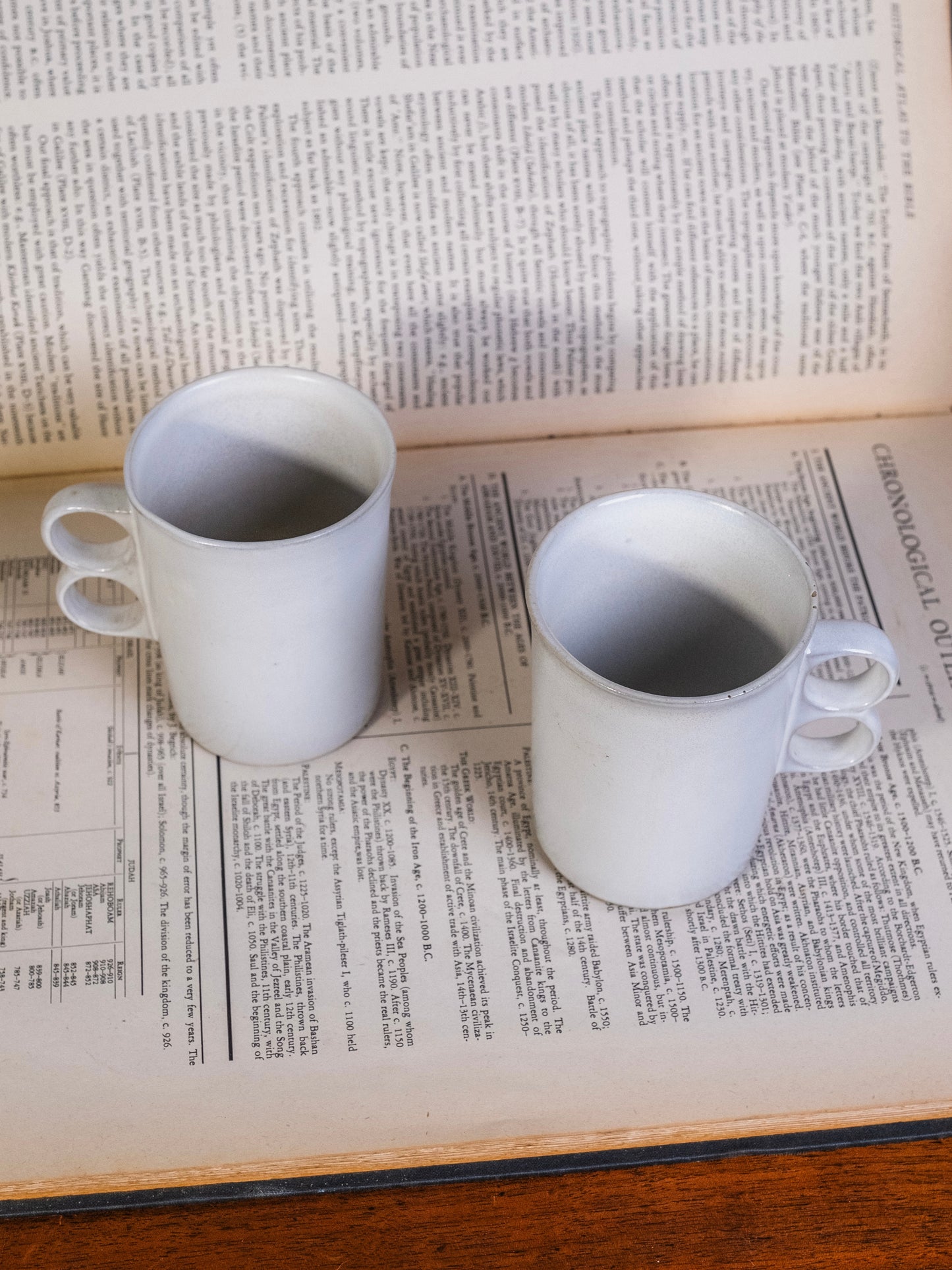 Vintage Bennington Potters White Trigger Handle Mugs | Set of 2