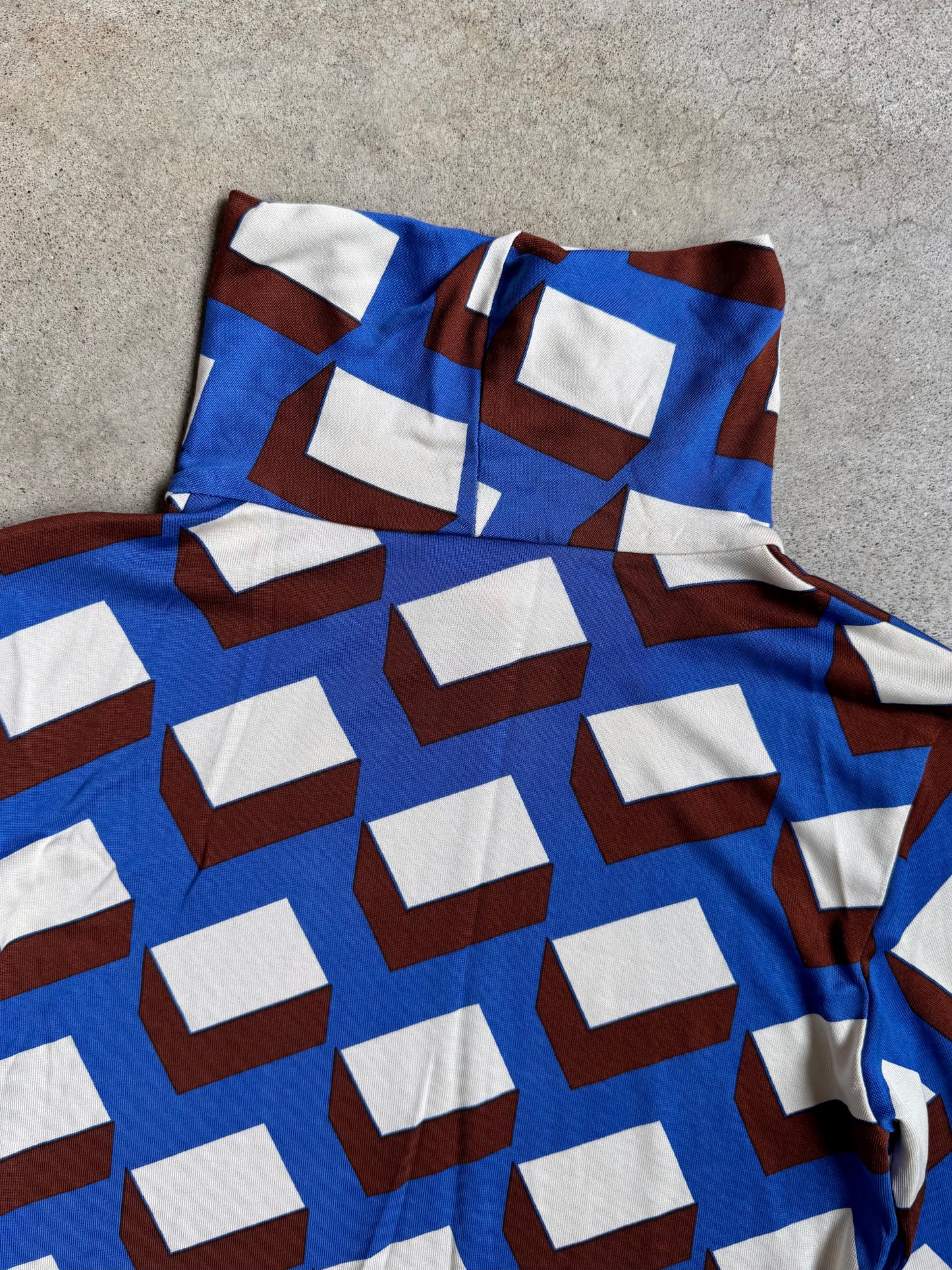 Vintage 1990s Diane Von Furstenberg 100% Silk Geometric Turtleneck Mini Dress | Small