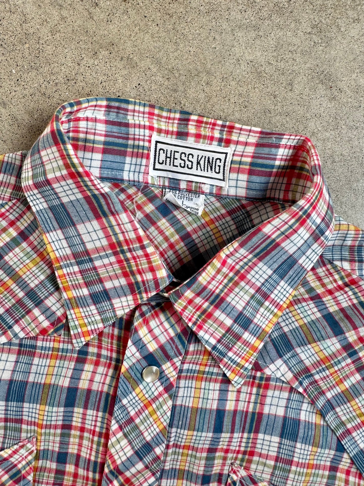 Vintage 1960s Chess King Multi-Color Plaid Western Pearl Snap Shirt | Large
