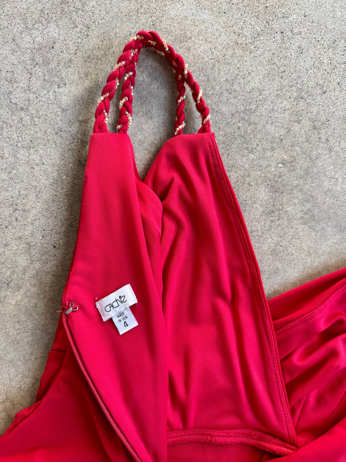 Vintage 1990s Cache Red Ruched Bodycon Formal Mini Dress | Small