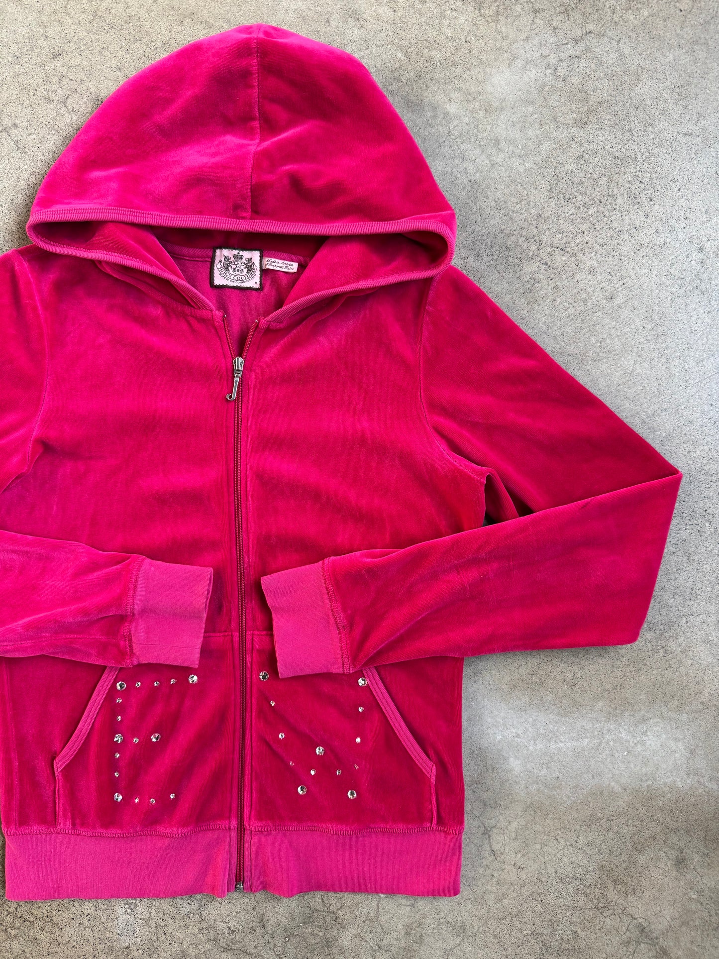 2000s Juicy Couture "Elle Woods" Bedazzled Monogram Hot Pink Velour Tracksuit | Medium