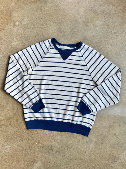 Vintage 1970s Blue & White Striped Crewneck Sweatshirt | M/L