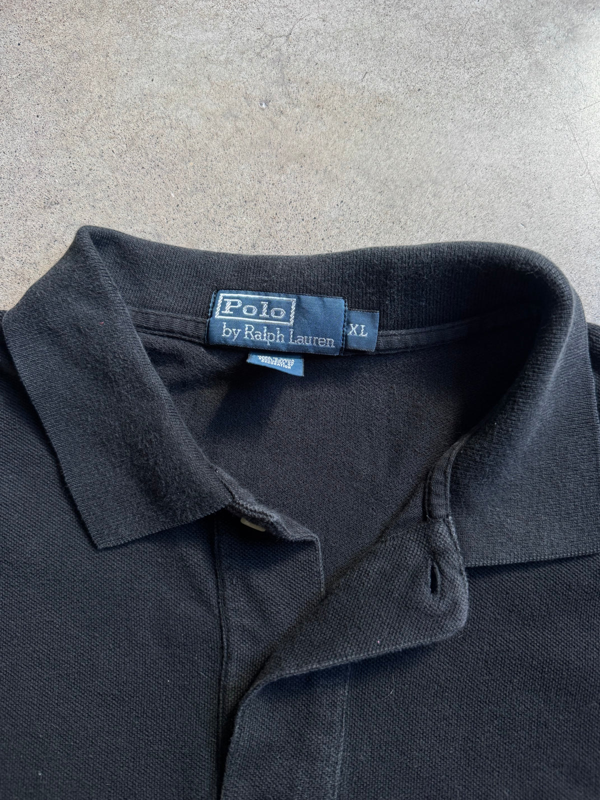Vintage 1990s Polo Ralph Lauren Black Cotton Long Sleeve Polo Shirt | XL