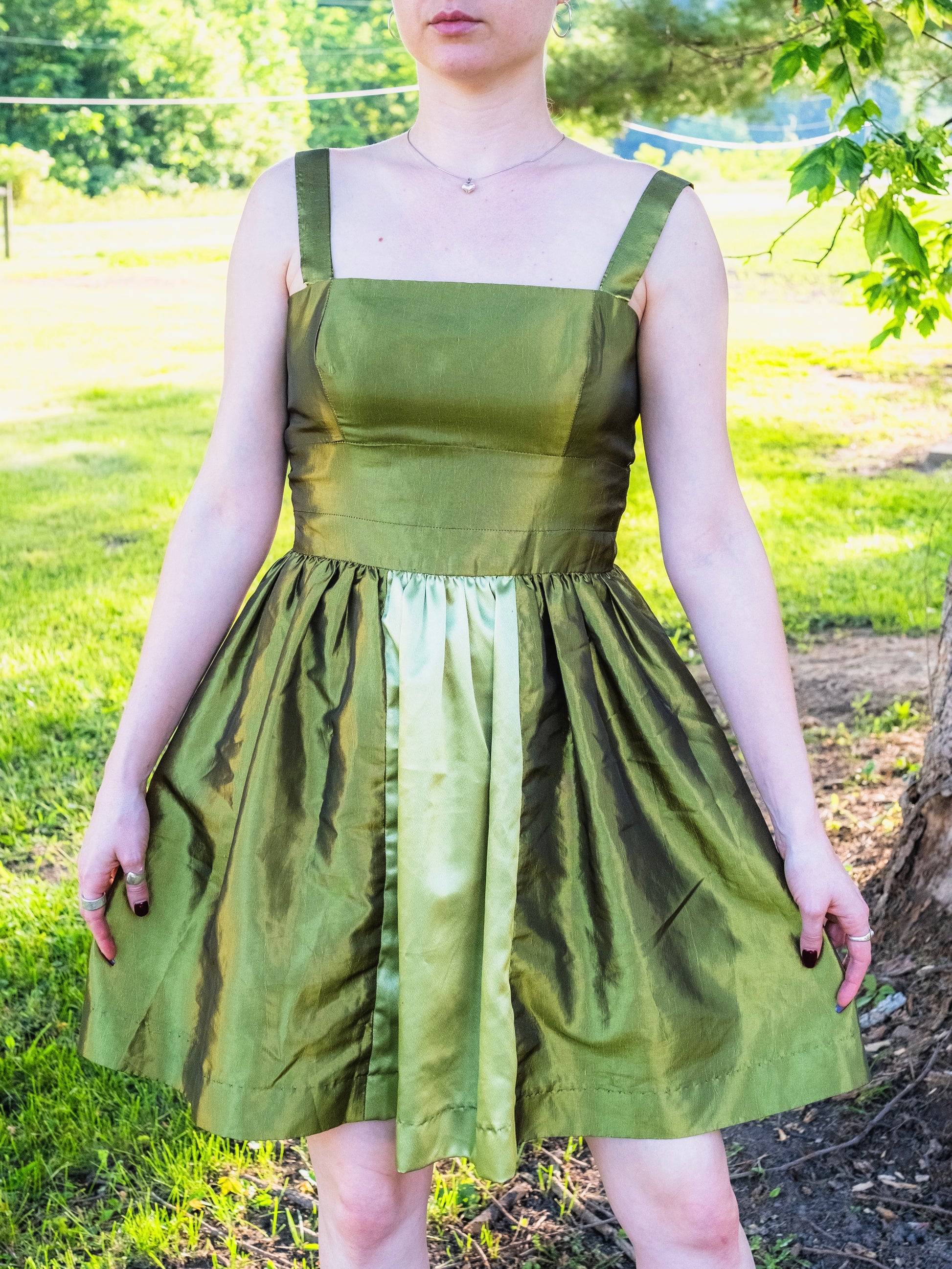Vintage 1960s Handmade Green Taffeta Mini Party Dress