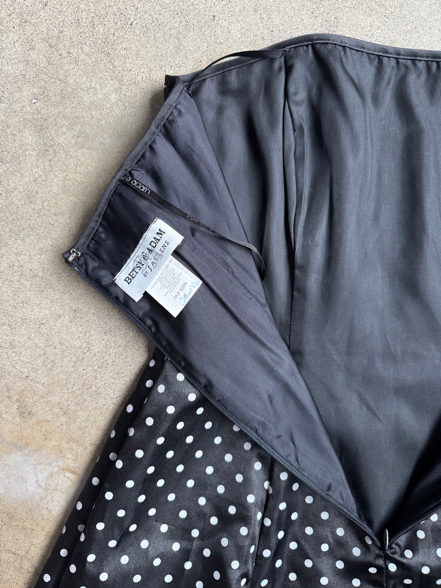 2000s Betsy & Adam Polka Dot Satin Strapless Mini Dress | S/M