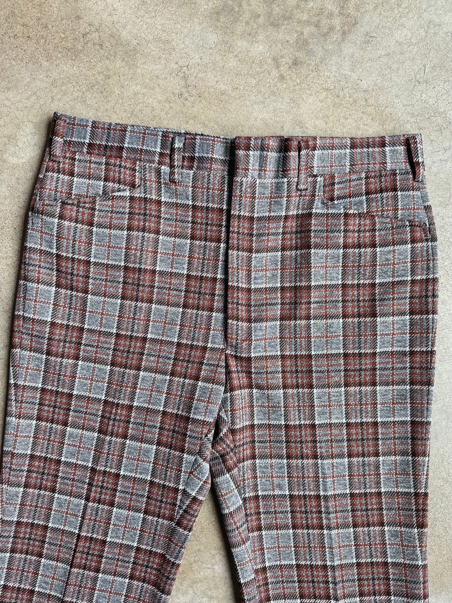 Vintage 1970s Haggar Grey & Brown Plaid Flared Trousers | Waist 38”