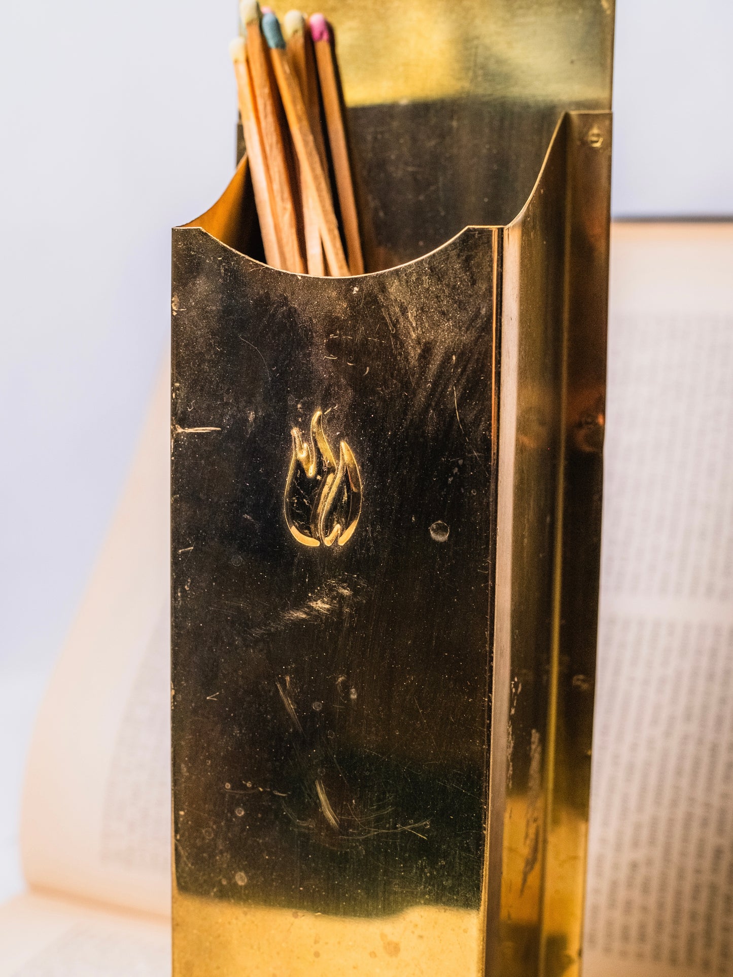 Vintage 1970s Gold Metal Fireplace Matchstick Holder