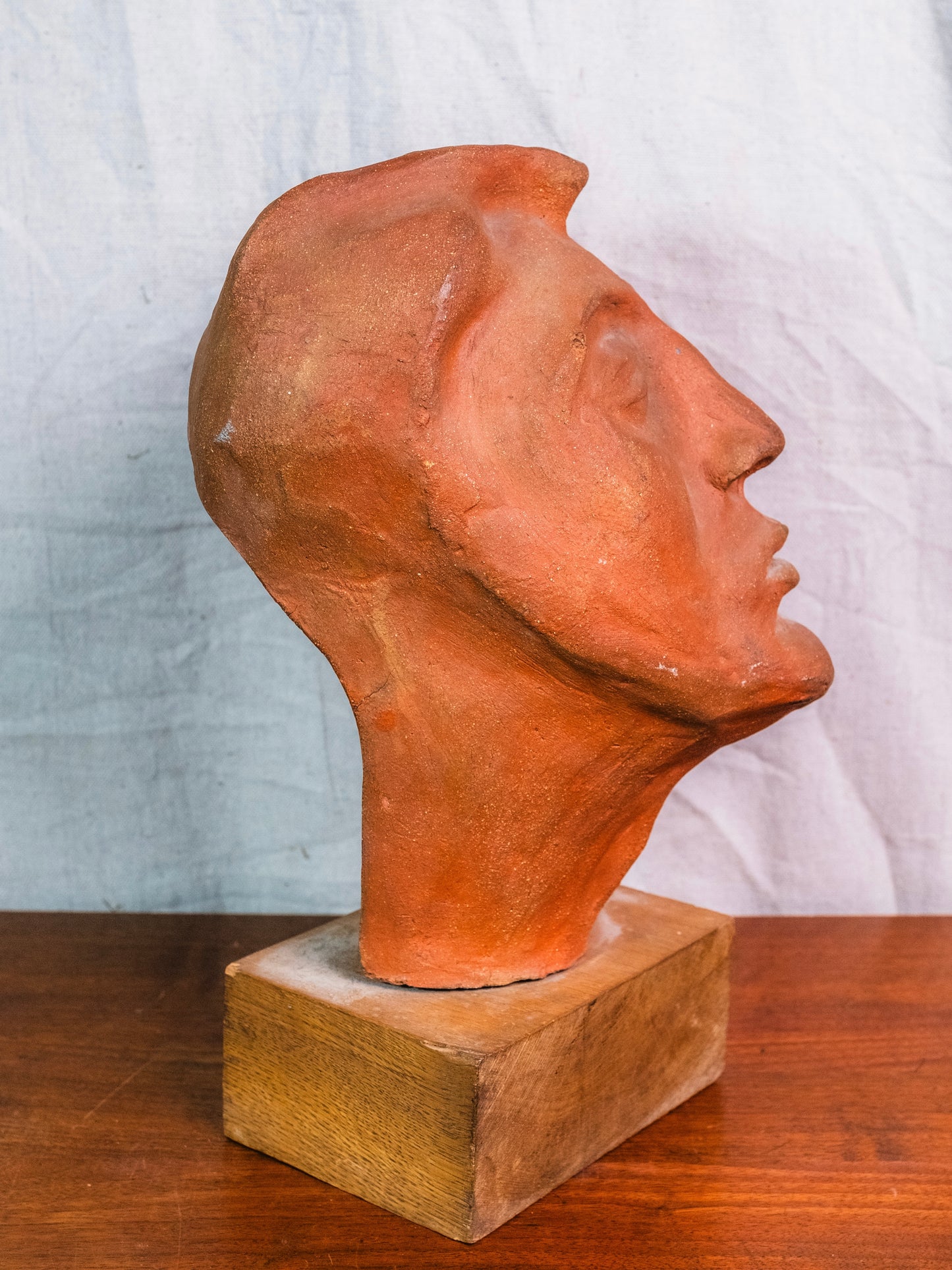 Vintage Handmade Terracotta Masculine Bust Sculpture