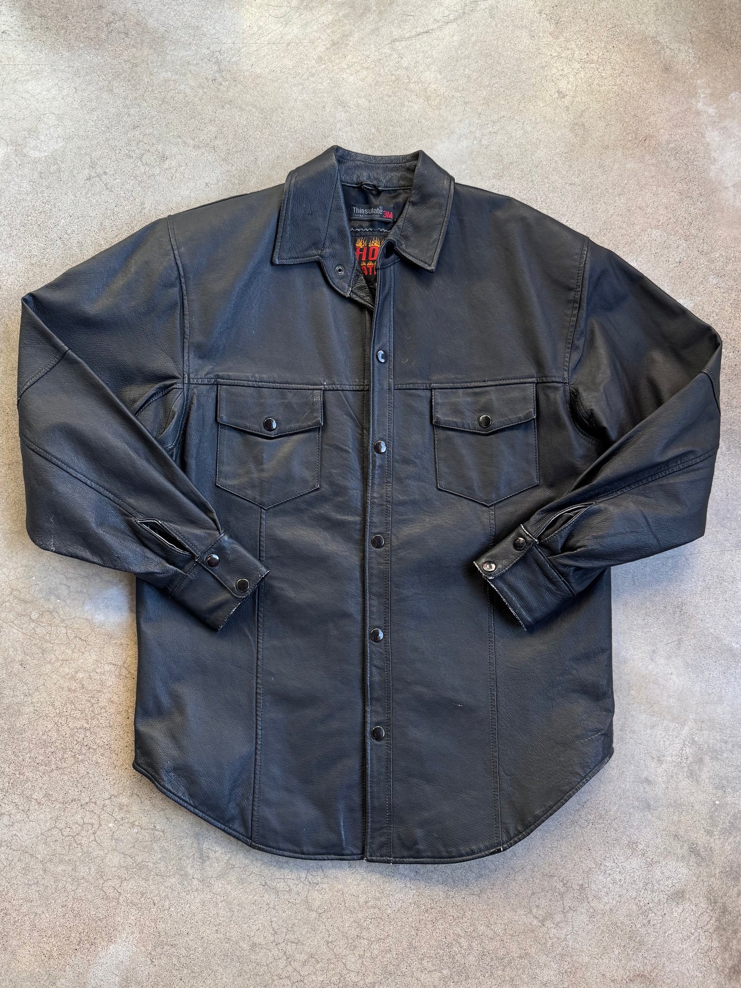 Vintage 1990s Hot Leathers Black Leather Button-Up Shirt Jacket | Medium