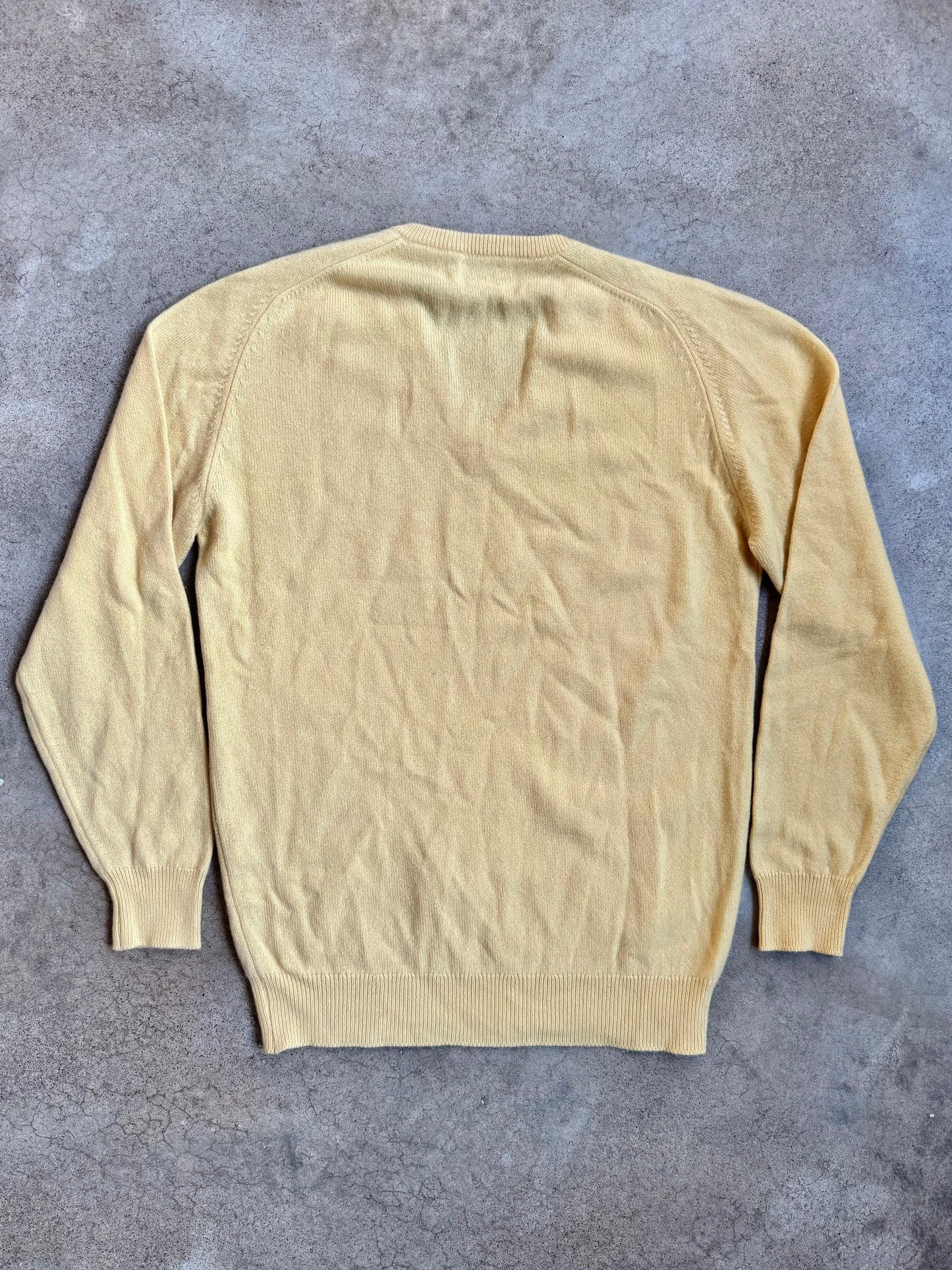 Vintage 1960s Harrods by Pringle Scotland Yellow 100% Cashmere V-Neck Sweater | Large