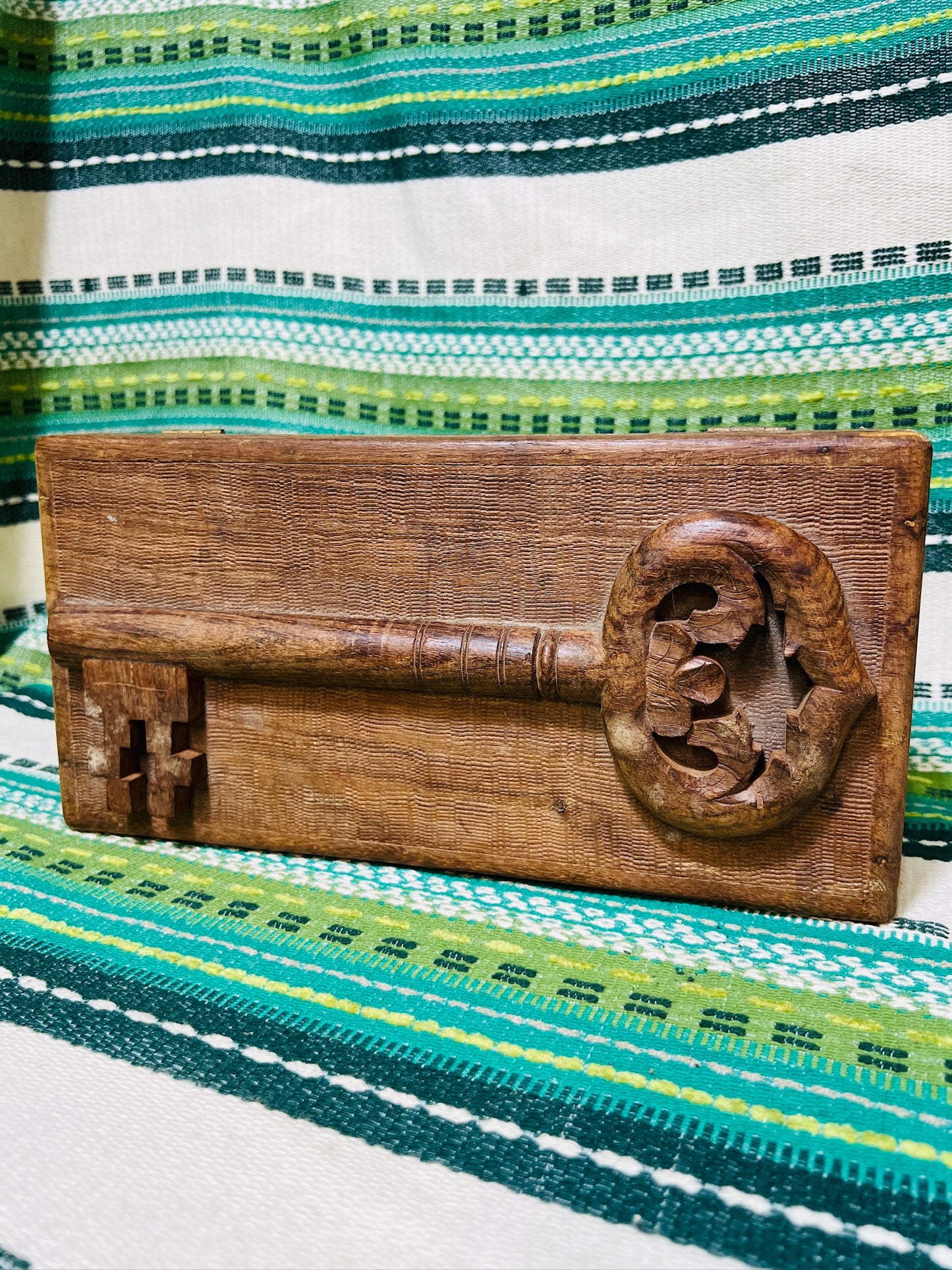 Vintage 1950s Carved Teak Wood Box