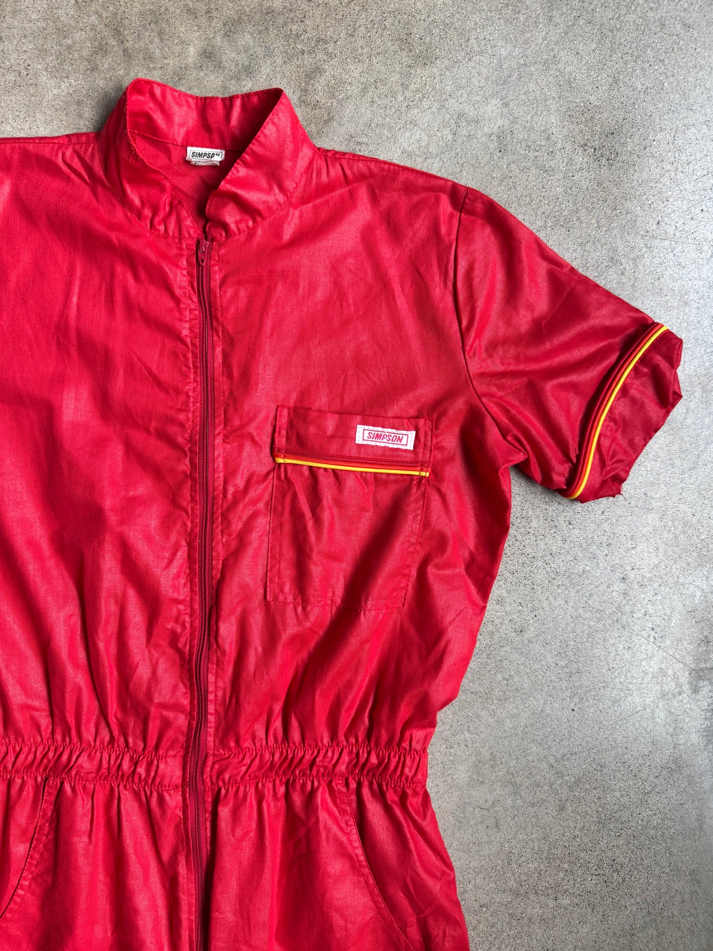 Vintage 1970s Simpson Racing Red Short Sleeve Jumpsuit | XS/S