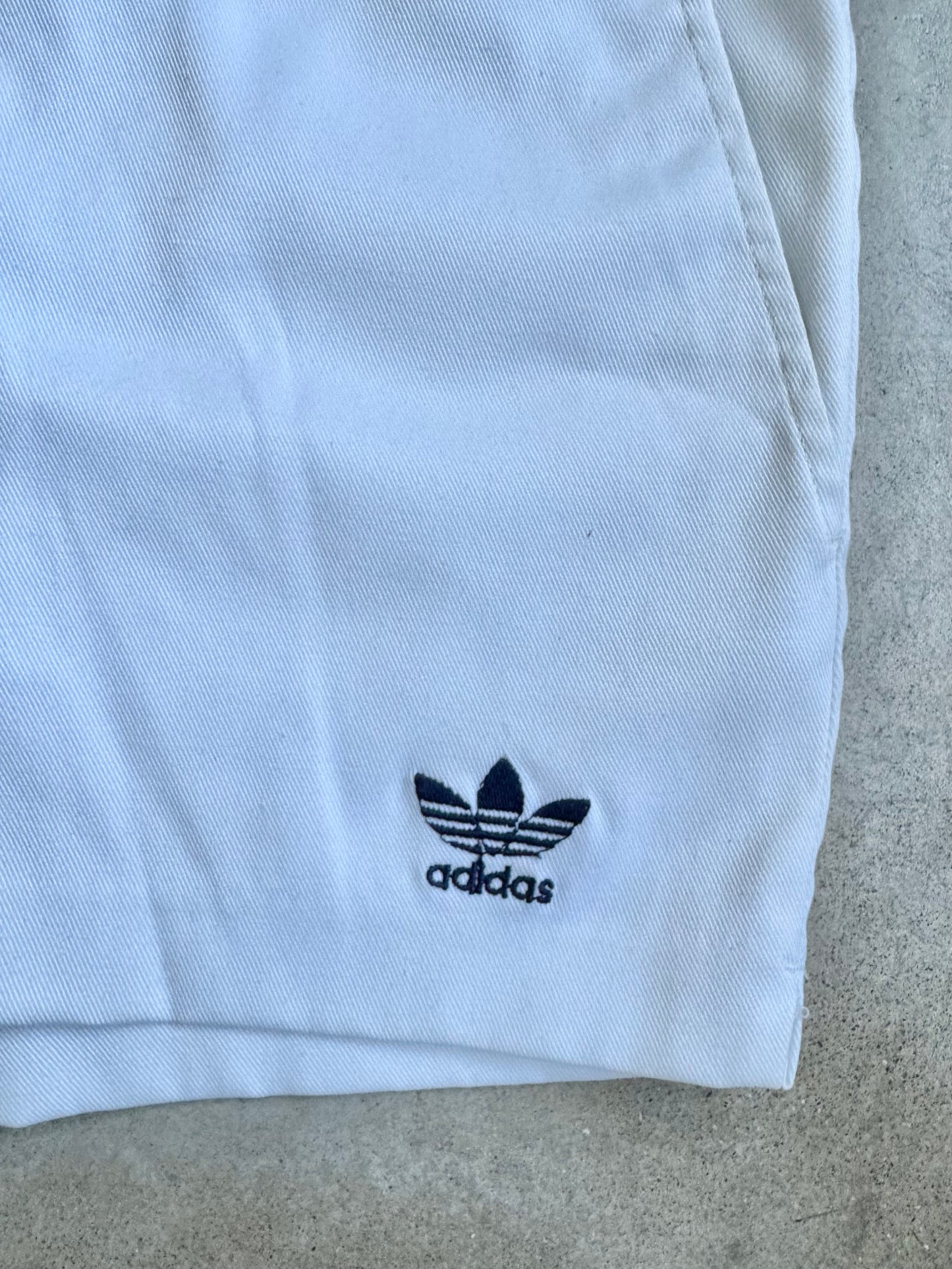 Vintage 1980s Adidas White & Navy Athletic Shorts | 34