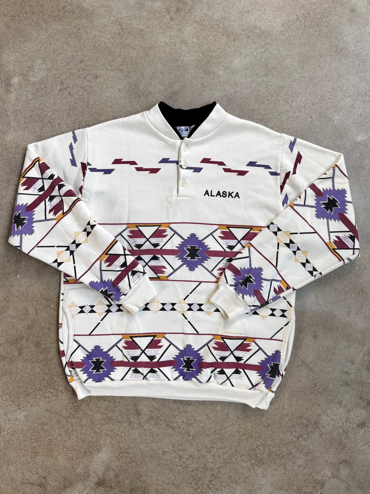 Vintage 1990s Art Unlimited Alaska Southwestern Henley Sweatshirt | Large