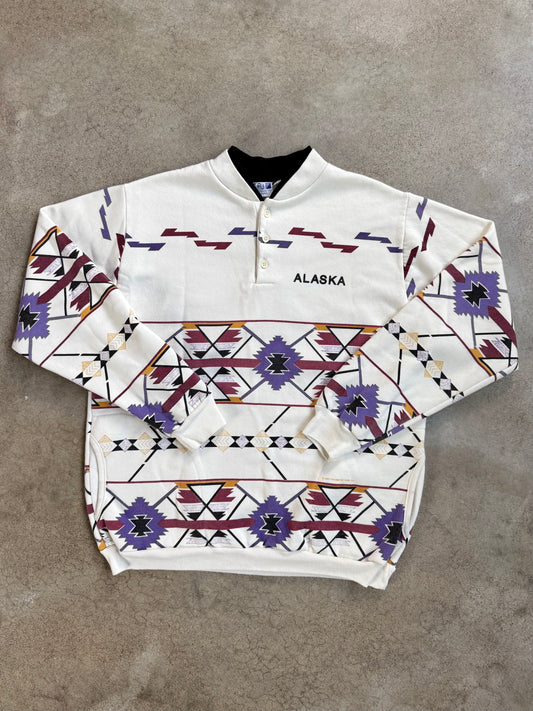 Vintage 1990s Art Unlimited Alaska Southwestern Henley Sweatshirt | Large