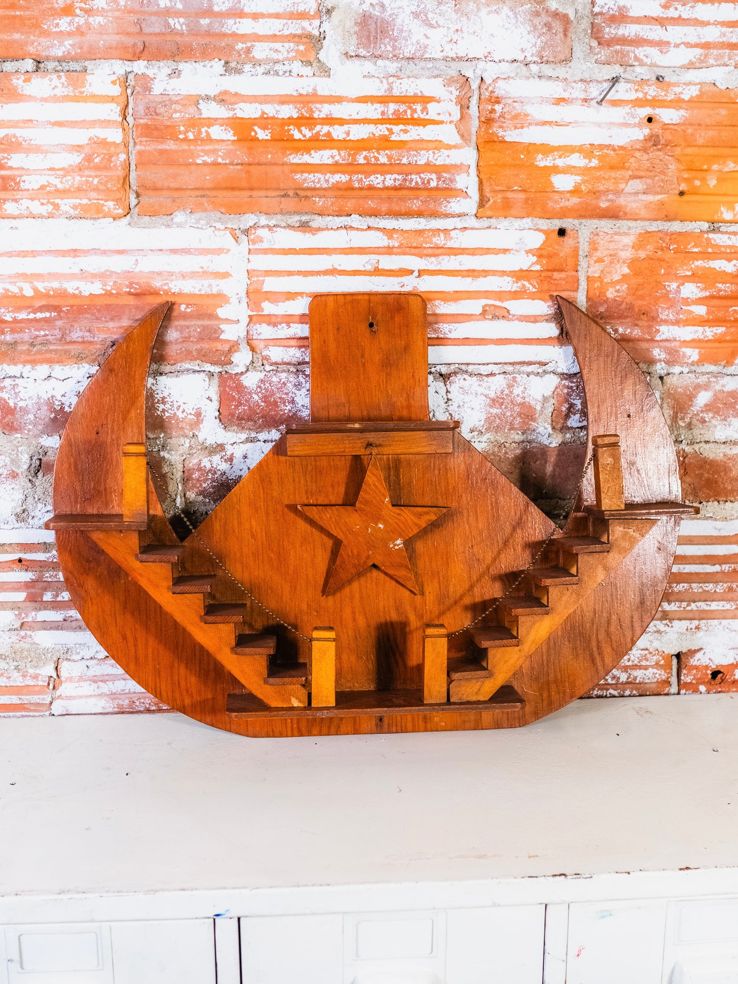 Vintage Wooden “Stairway to the Stars” Wall Shelf Display