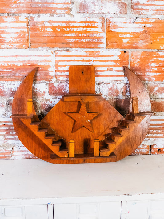 Vintage Wooden “Stairway to the Stars” Wall Shelf Display