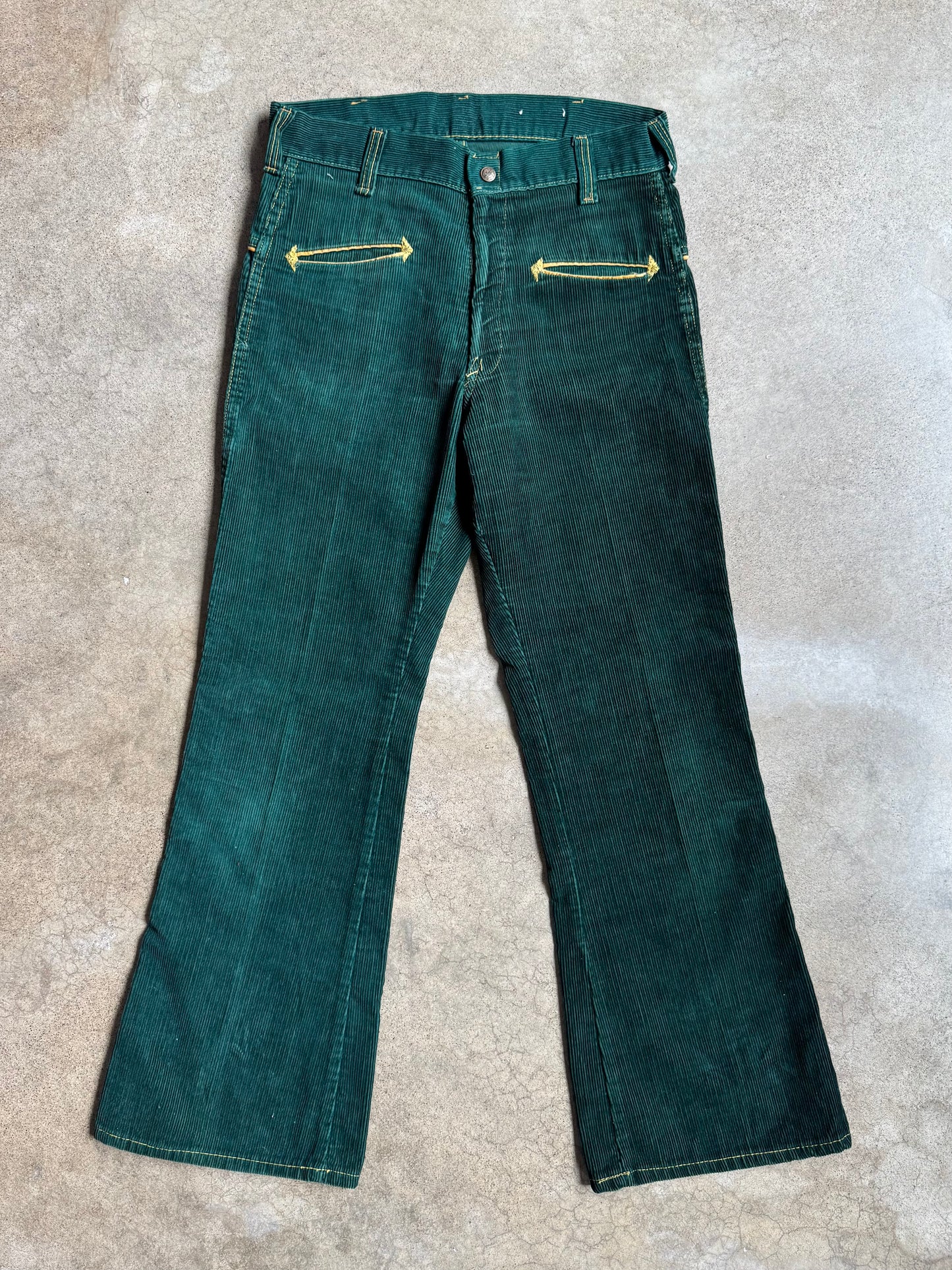 Vintage 1960s Western Green Corduroy Flared Pants | Waist 30”
