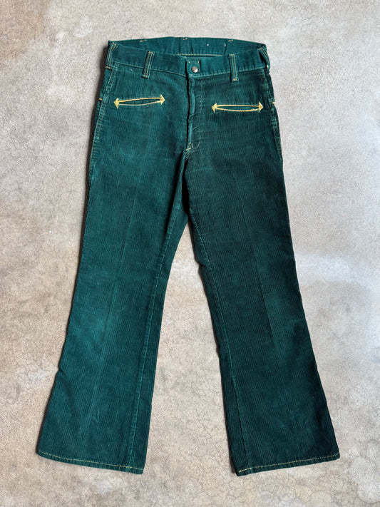 Vintage 1960s Western Green Corduroy Flared Pants | Waist 30”