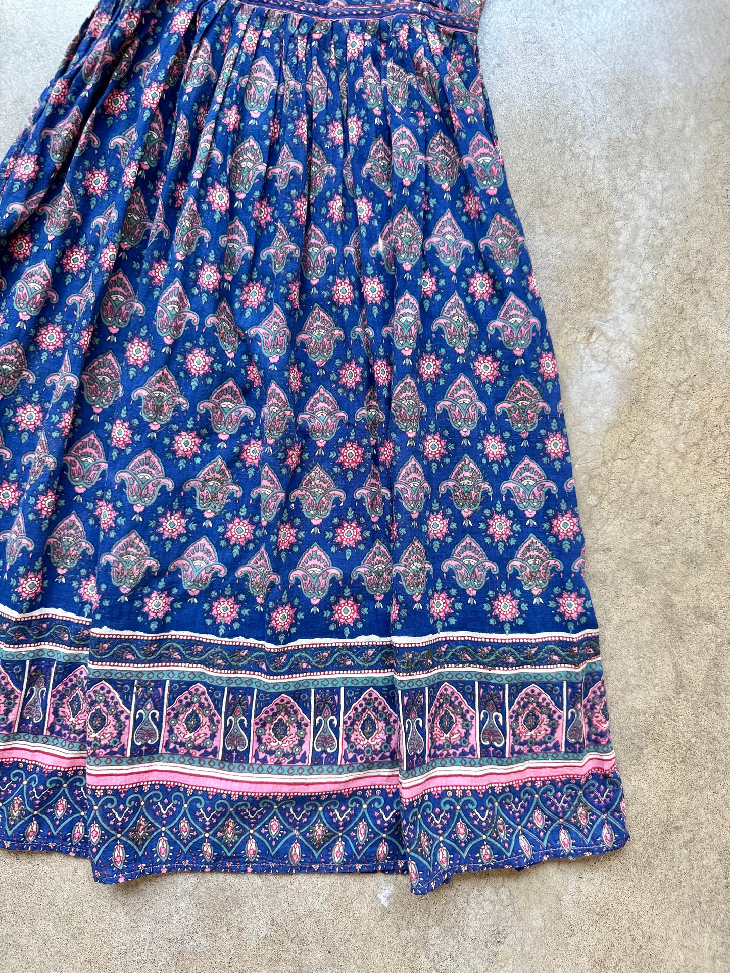 Vintage 1970s Adini Indian Block Print Cotton Gauze Summer Dress | XS