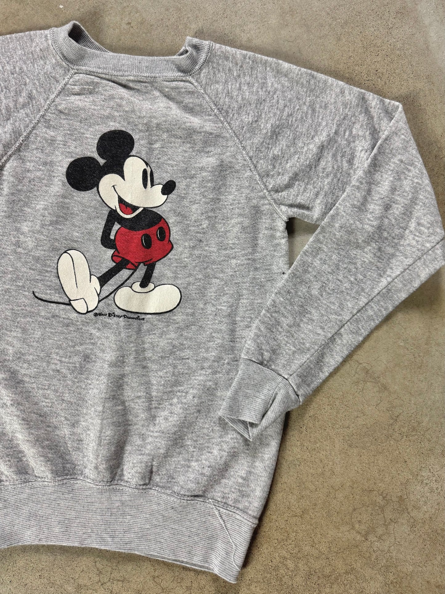 Vintage 1980s Disney Mickey Mouse Grey Raglan Sweatshirt | Youth XL