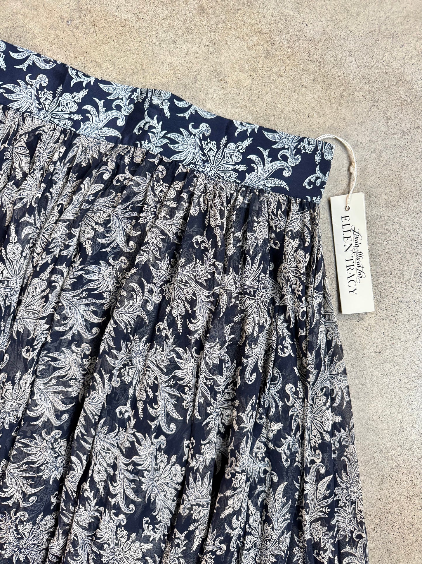 Vintage 1980s Linda Allard for Ellen Tracy Paisley Silk Maxi Skirt | Waist 29”