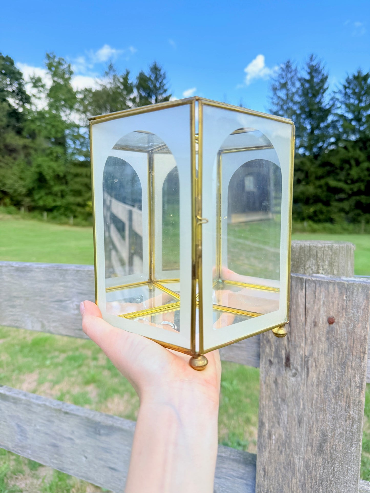 Vintage 1980s Brass & Glass Mirrored Shadowbox Display