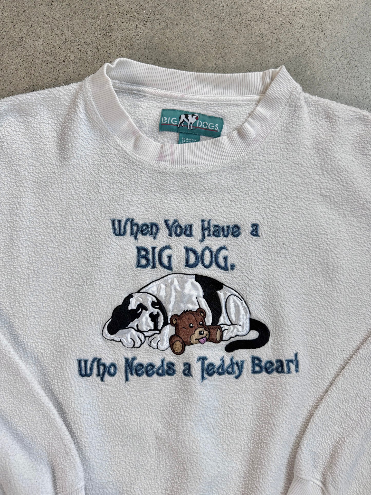 Vintage 1990s Big Dogs Embroidered Fleece Crewneck Sweatshirt | Large