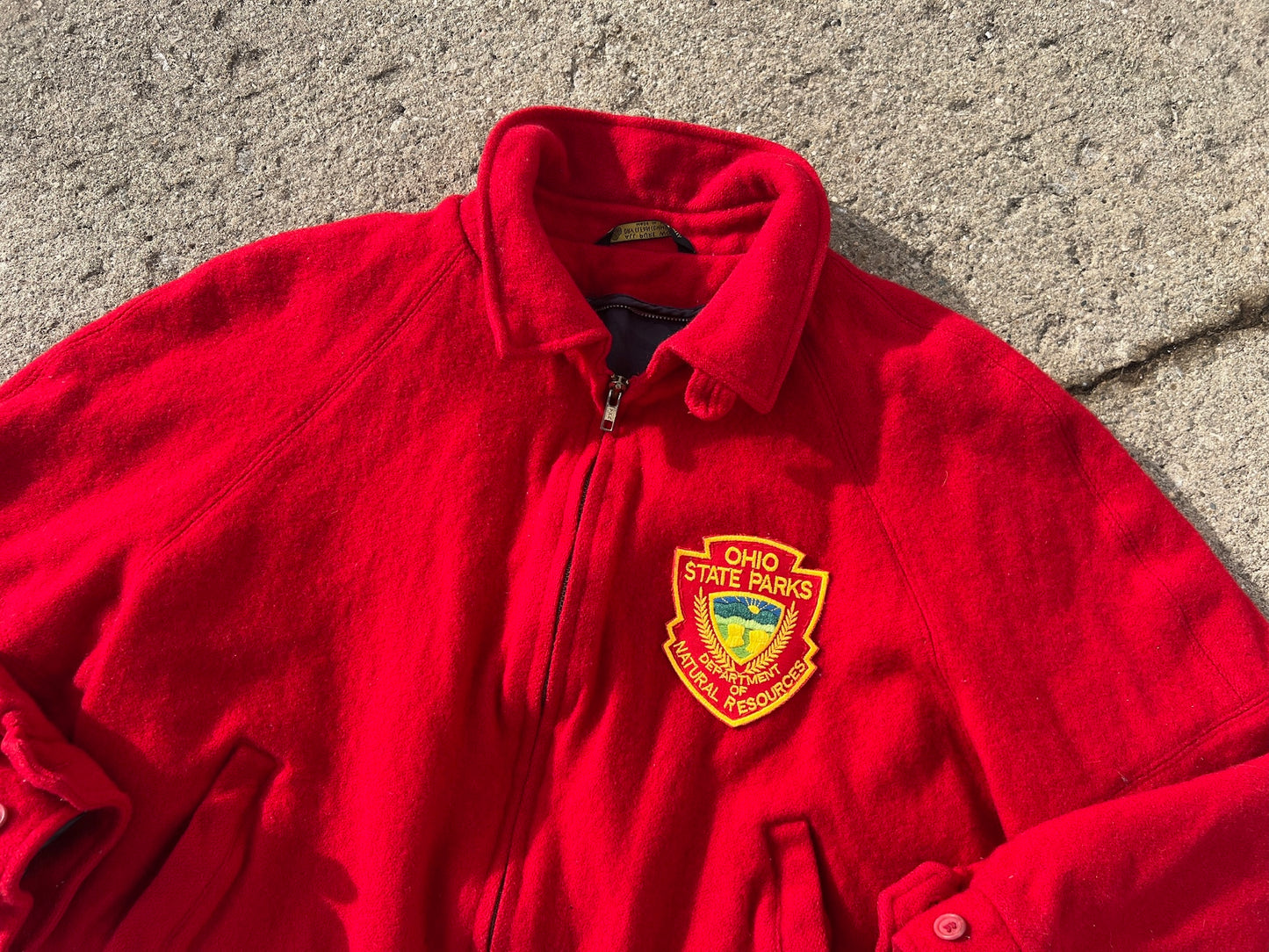 Vintage 1960s Ohio State Parks Red Wool Zip-Up Jacket | M/L