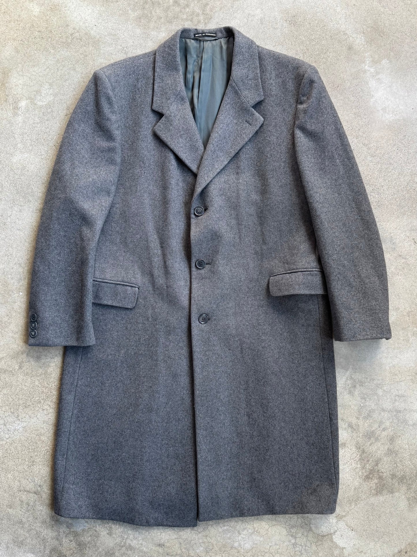 Vintage 1980s Ronald Stewart Grey Wool Overcoat | 46R