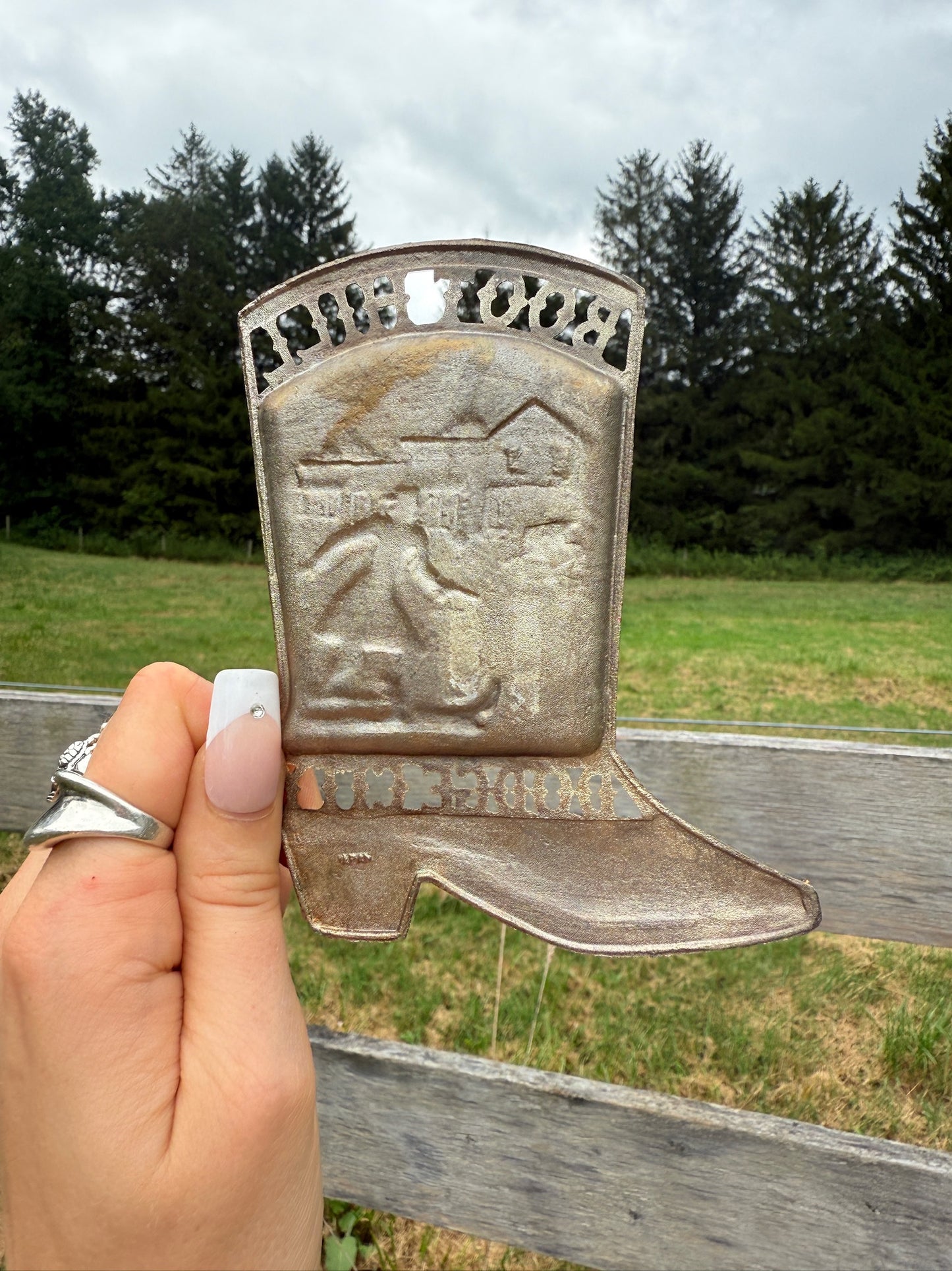 Vintage 1950s Boot Hill Dodge City Kansas Metal Cowboy Boot Ashtray