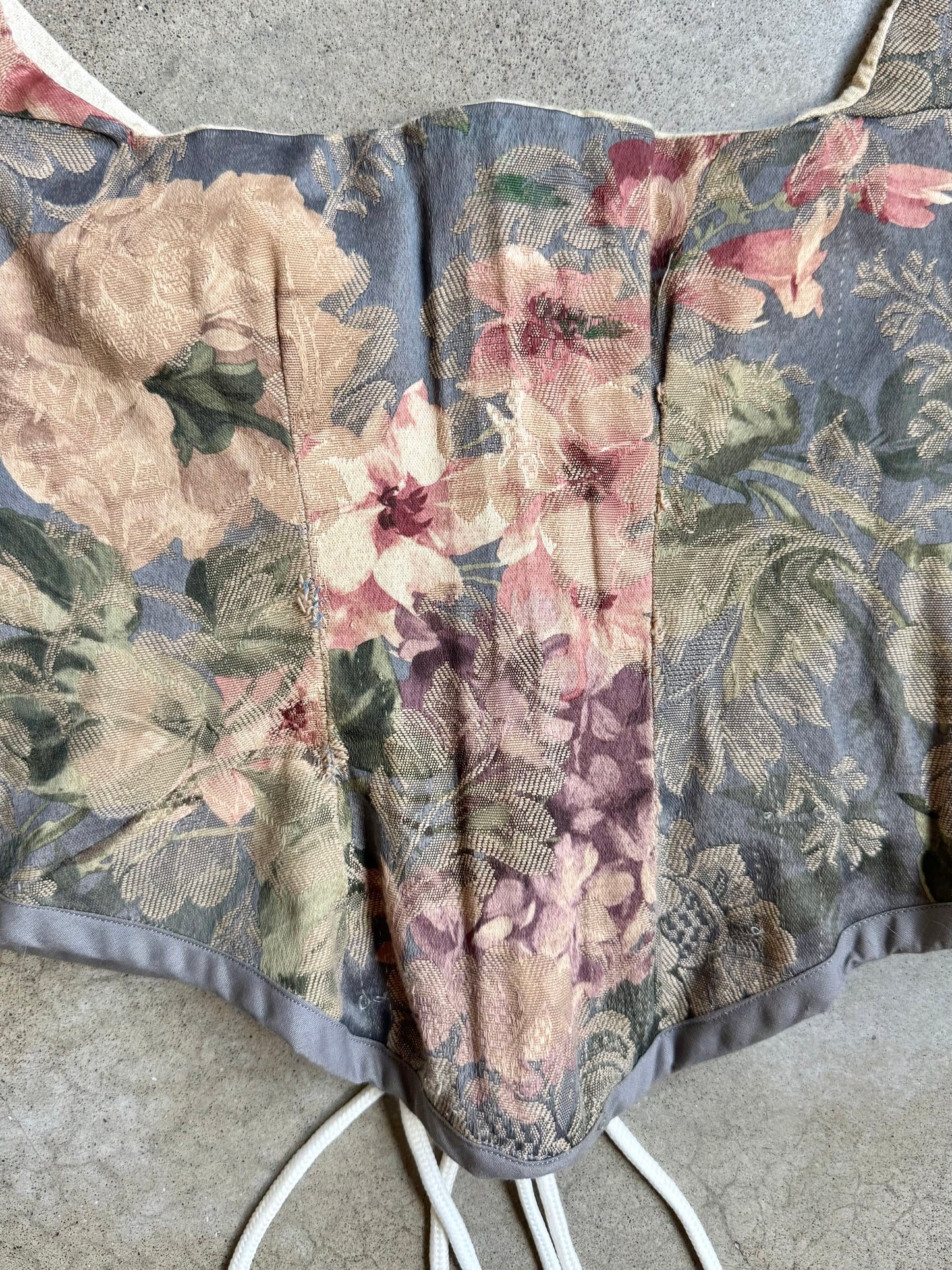Vintage Handmade Theatre Floral Tapestry Corset Top | L/XL