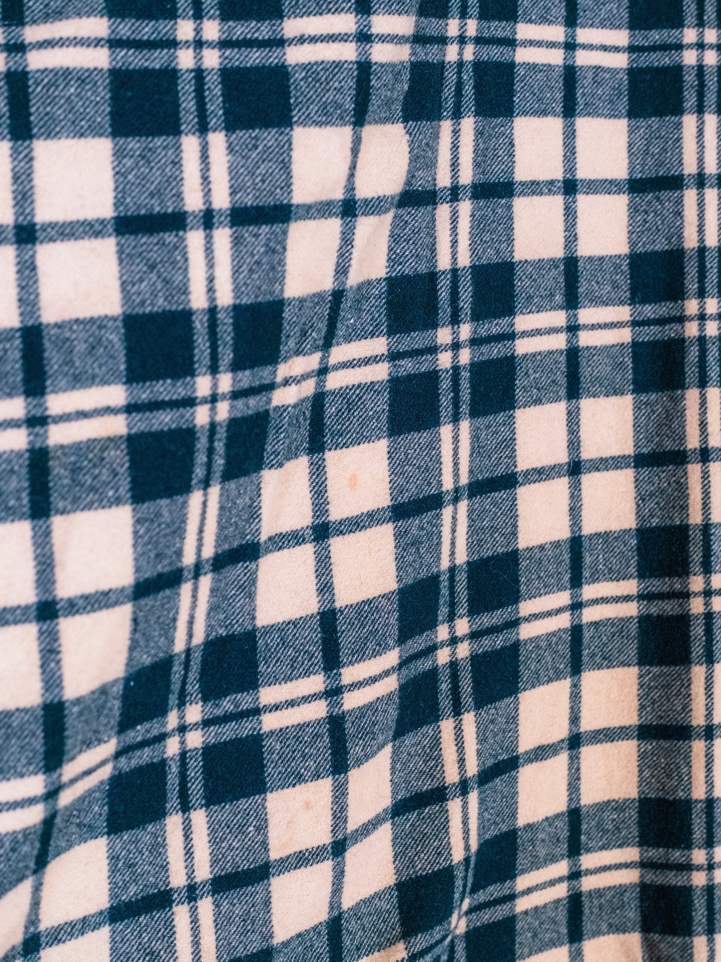 Vintage Green & Cream Plaid Wool Camp Blanket
