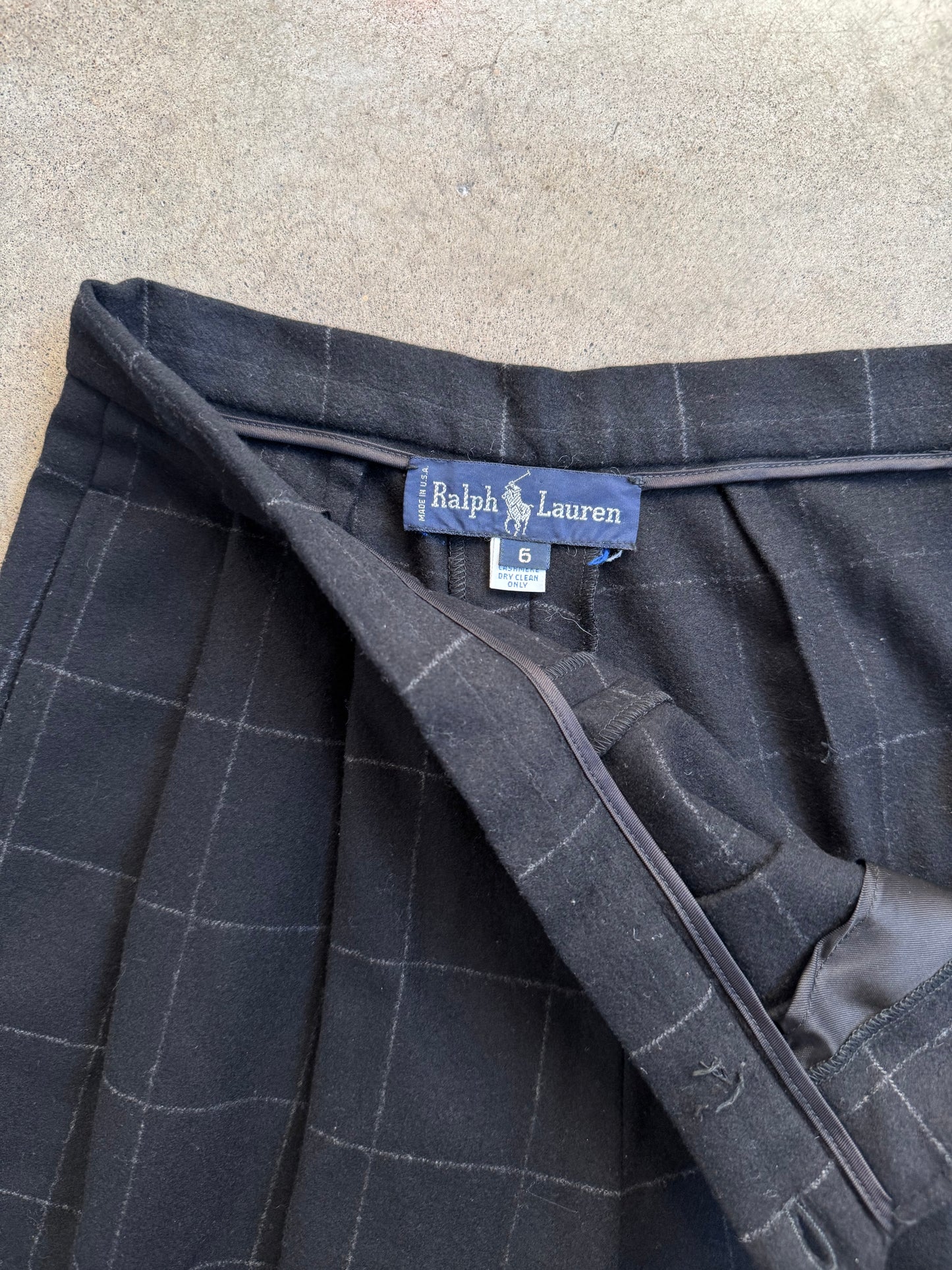 Vintage 1990s Ralph Lauren Black Check Pattern Wool & Cashmere Two-Piece Suit | Women’s 6