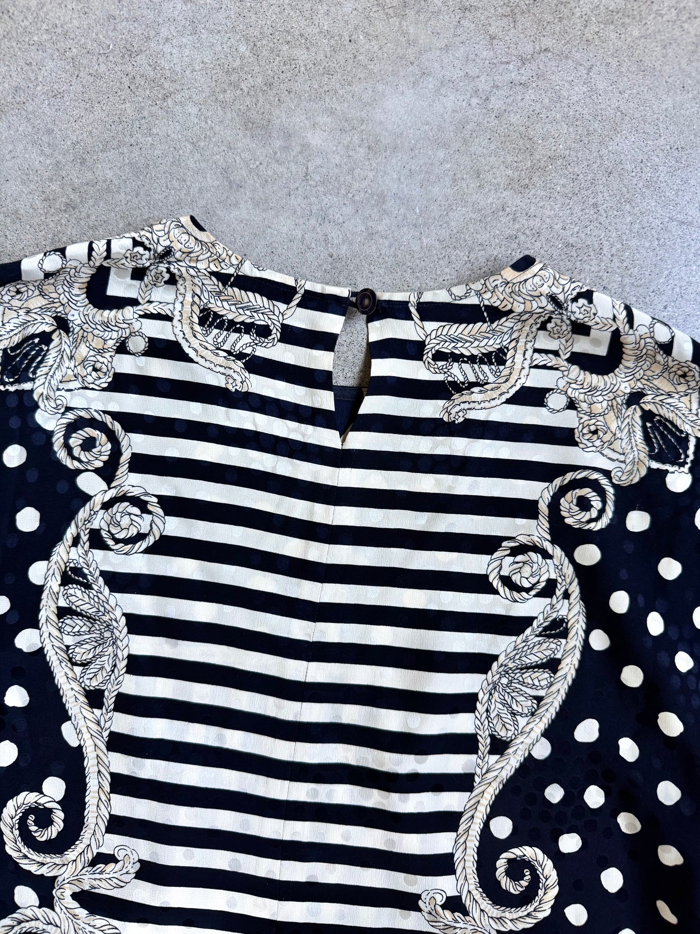 Vintage 1980s Polka Dot Rope Print 100% Silk Blouse | S/M